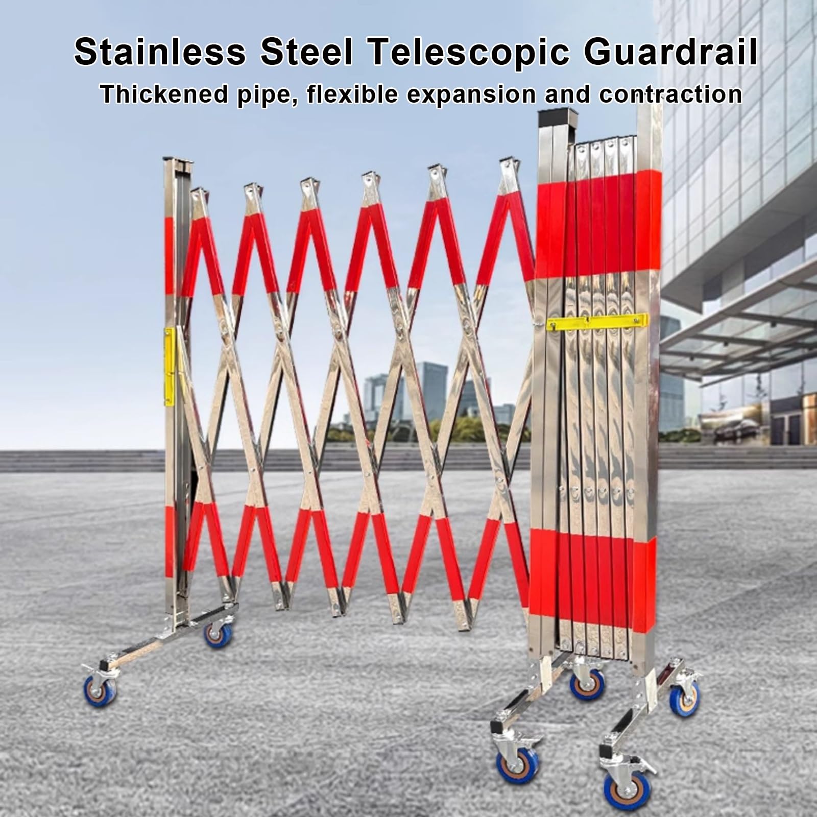 Barricada retráctil y Extensible con Ruedas - Barrera de Seguridad Reflectante portátil para Control de multitudes y gestión de Eventos, diseño Plegable para un fácil Almacenamiento.