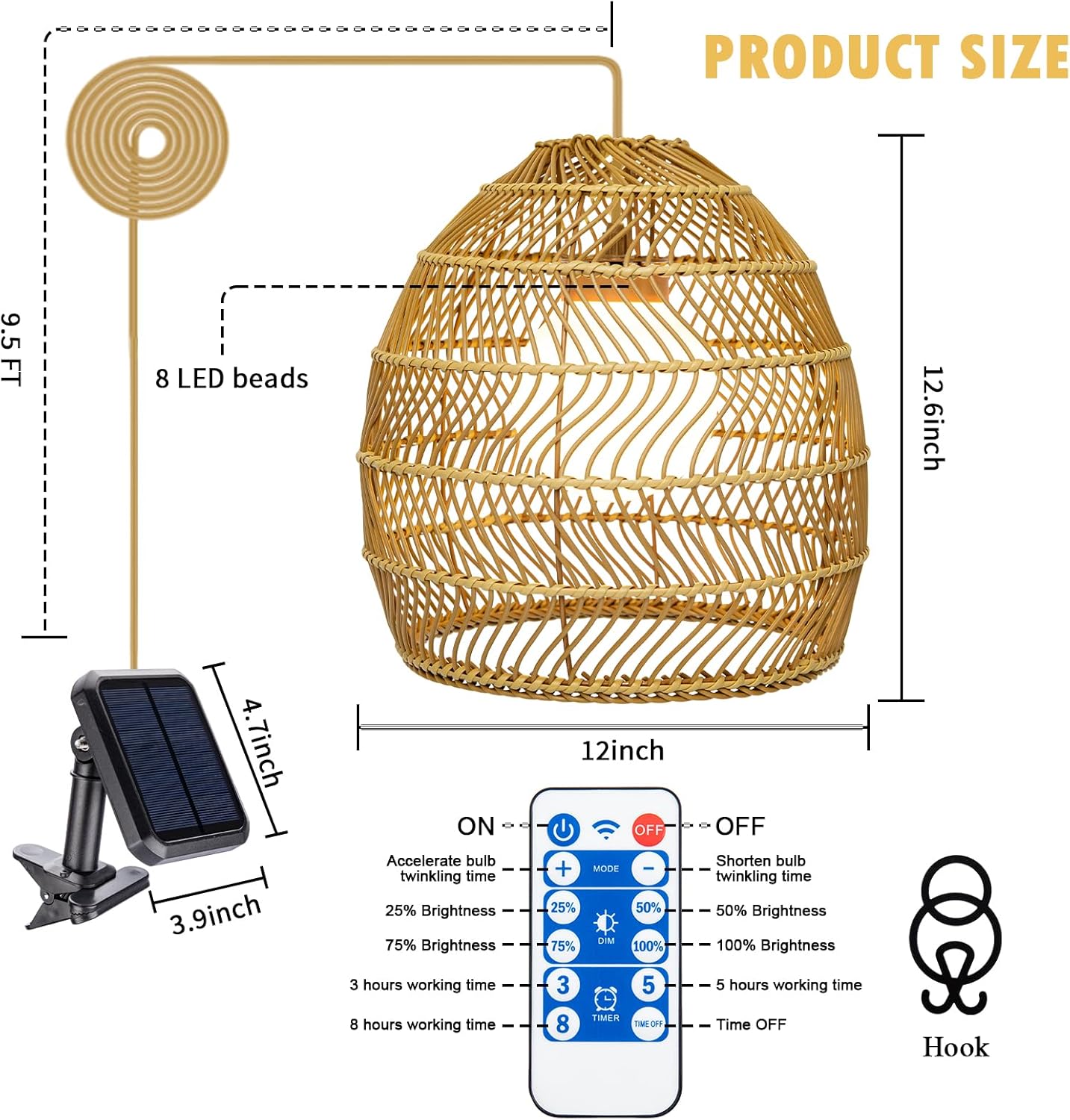 Solar Pendant Light Outdoor Hanging Lantern Solar Outdoor Chandelier with Remote Dimmable for Porch Patio Gazebo Garden Yard Decoration
