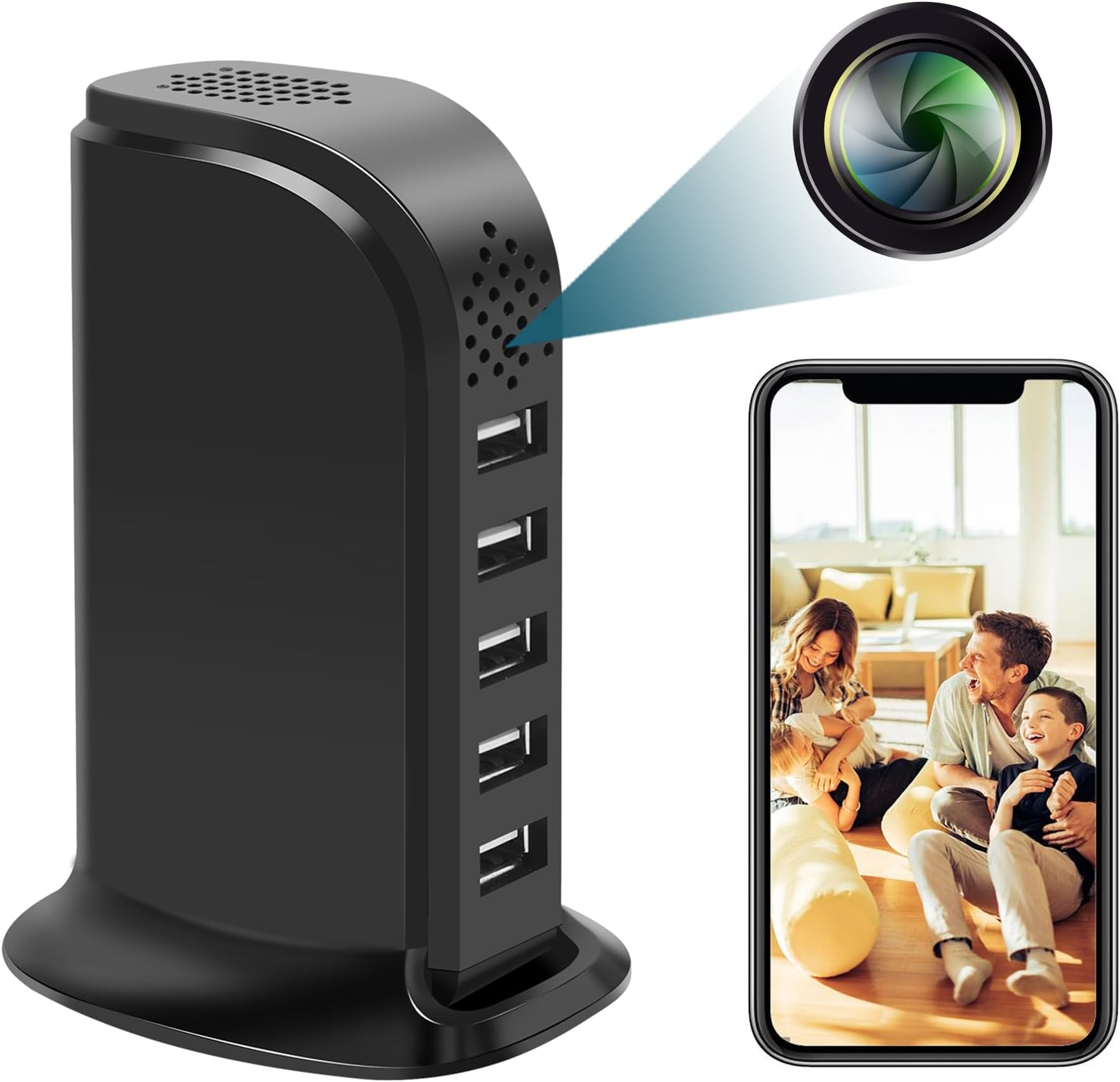 sakalaka 1080P HD WiFi Security Camera Mini Cameras with 5-Port USB Hub, Loop Recording, Motion Detection & Remote Viewing for Home and Office