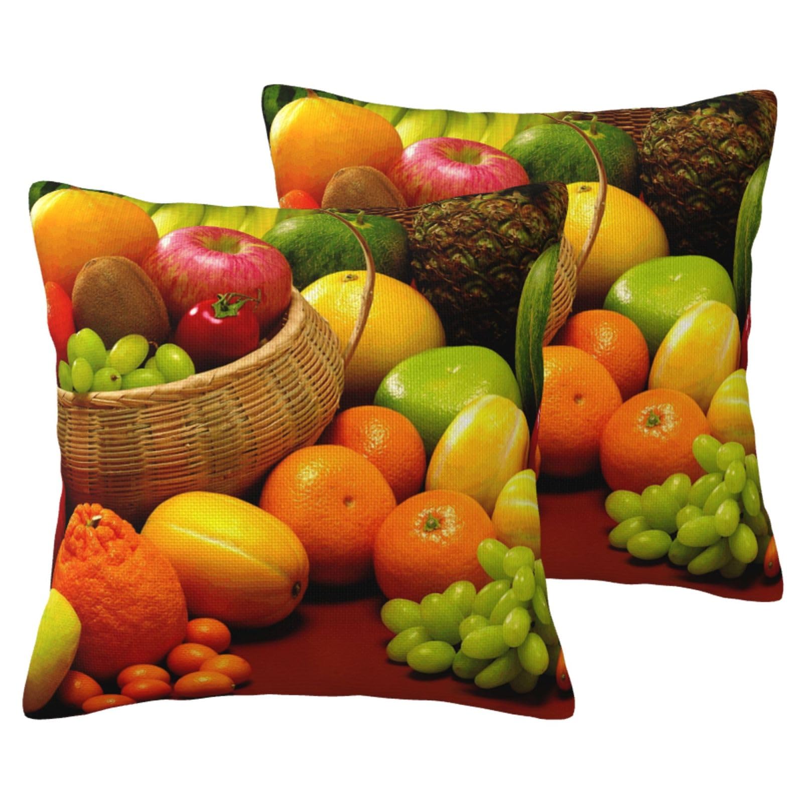 Housse de coussin imitation lin motif légumes frais - Lot de 2 taies déco pour salon et canapé