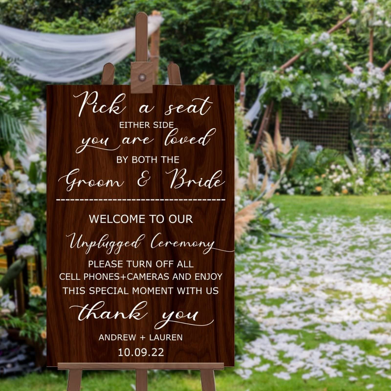 Plaque de cérémonie de mariage Pick A Seat, panneau bienvenue sans photo 76x50