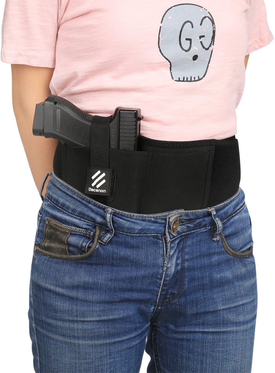 Belly Band Holster-Original Concealed Carry-Elastic Holder for Pistols with Magazine Pocket Abdominal Waist Belt for Men and Women