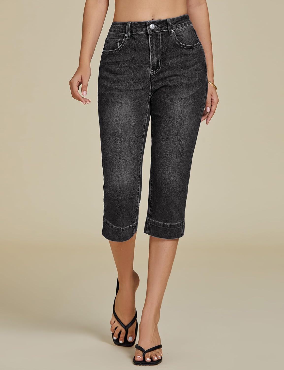luvamia Capri Jeans for Women Trendy High Waisted Slim Split Hem Stretch Denim Jean Capris Cropped Pants Casual Summer - Image 7