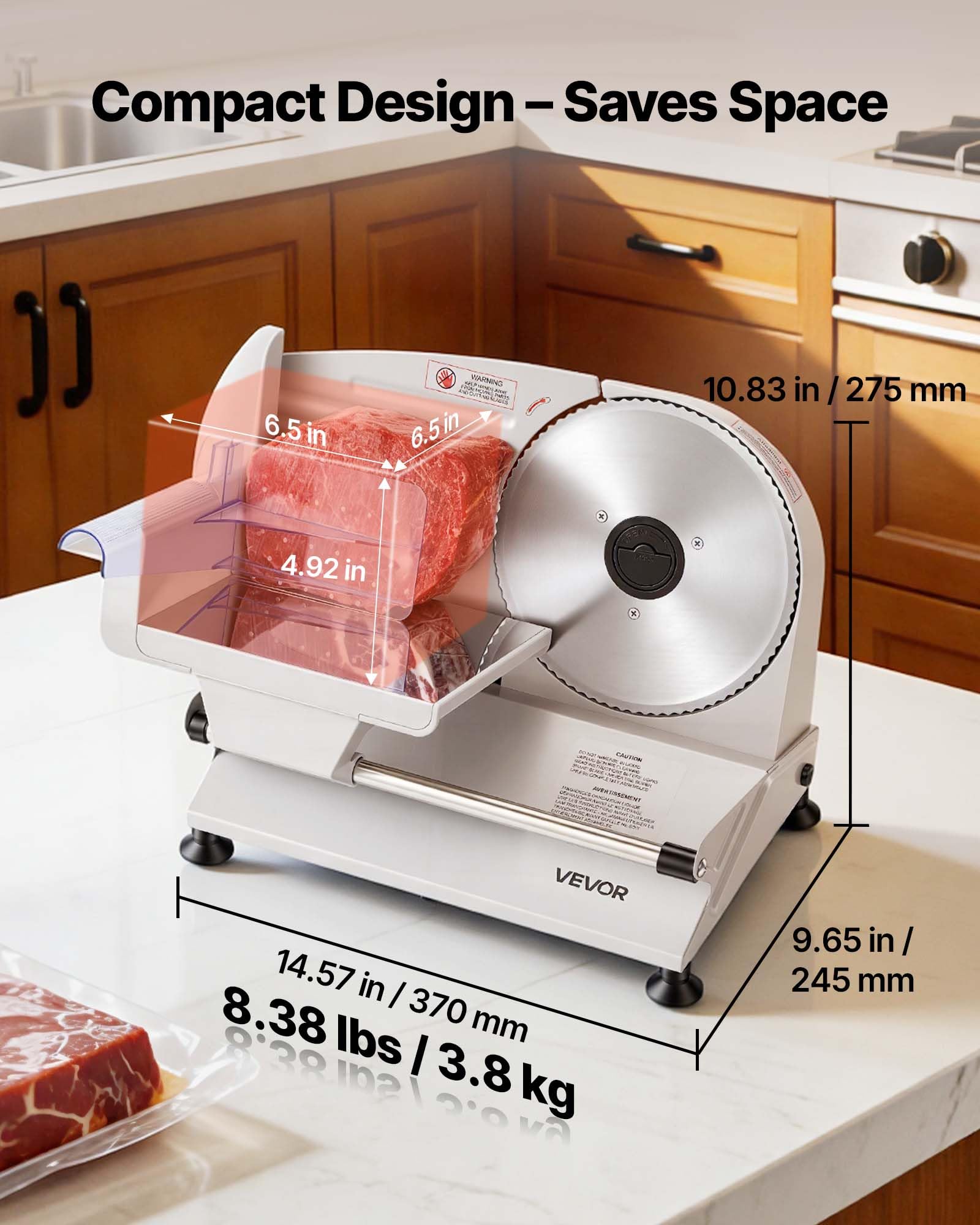 VEVOR Macchina Affettatrice per Carne, Affettatrice Elettrica 2 Lame SUS420 da 19 cm Spessore di Taglio 0-15 mm Multiuso per Carne Congelata Prosciutto Baguette Bistecca, Velocità 70-100 giri/min