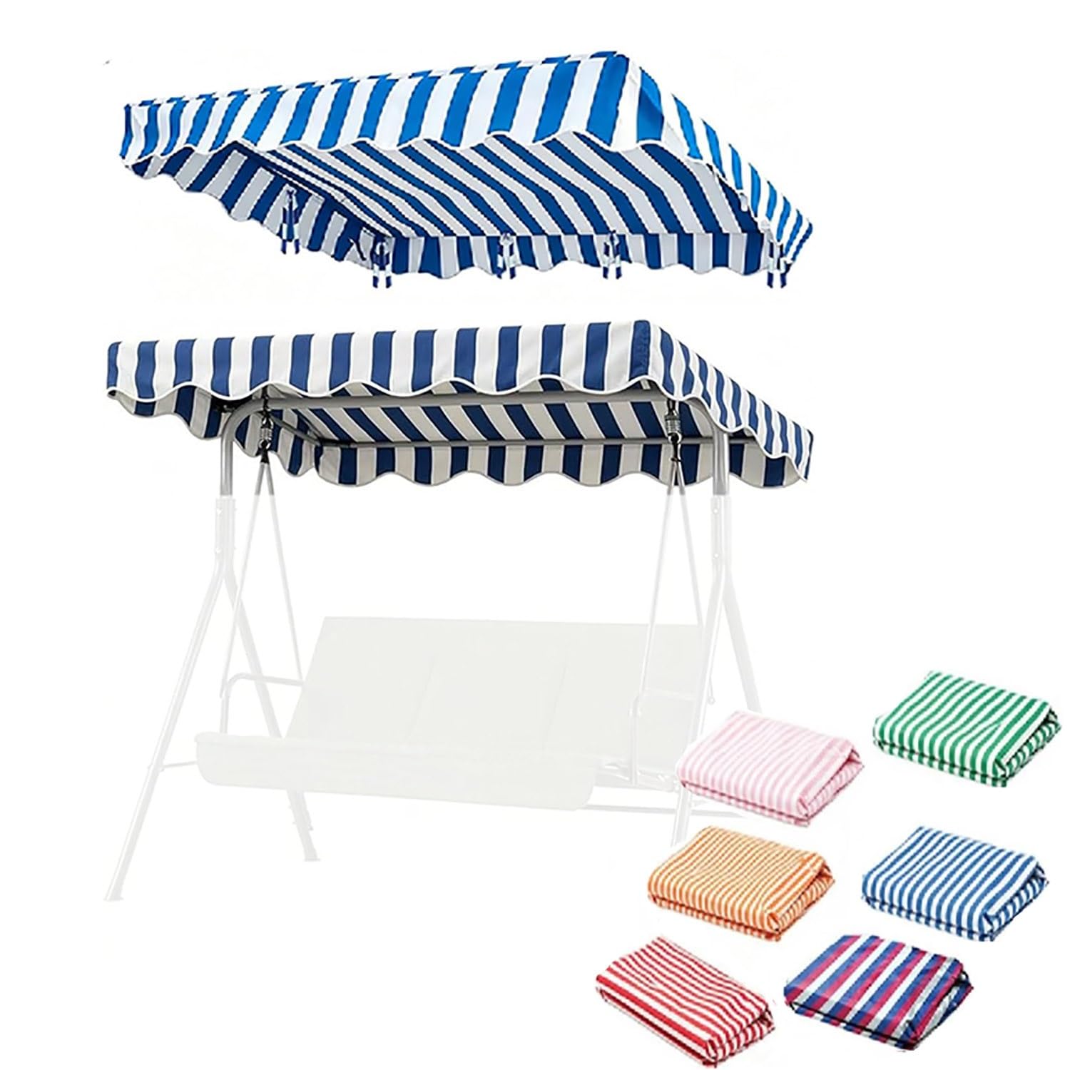 YCXHGK Porch Swing Canopy Top Replacement, Anti-UV and Waterproof Striped Swing Canopy, Striped Awning Cover for Garden Beach Poolside Hammock(Blue,142x120cm/55.9x47.2in)