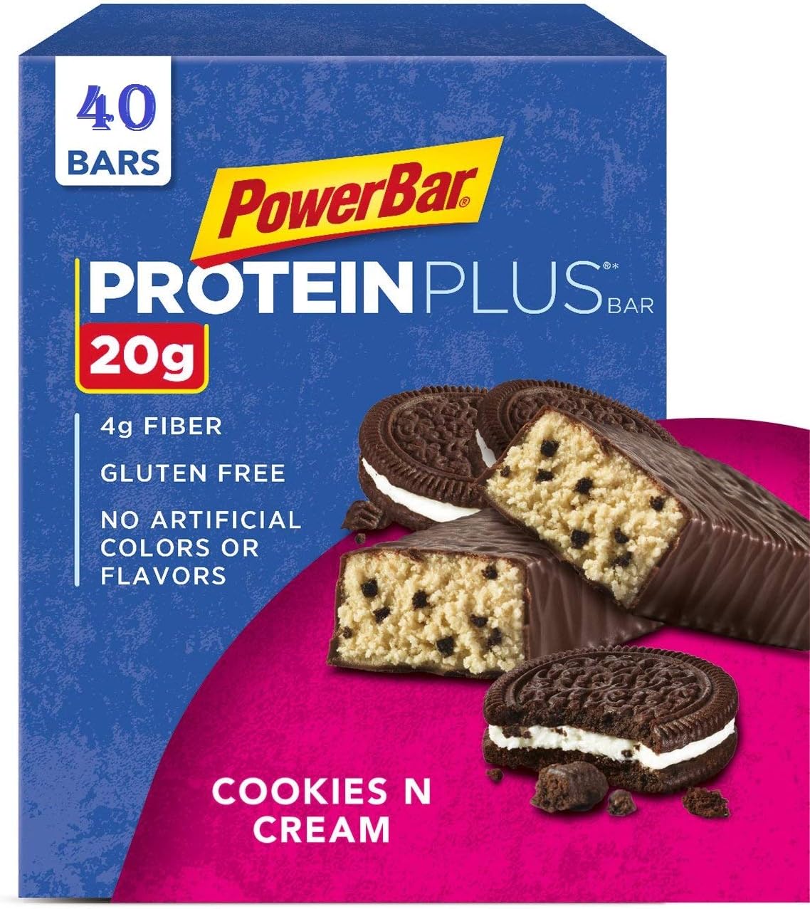 PowerBar Protein Plus Bar, Cookies & Cream, 2.15 oz Bar (40 Bars) (Cookies & Cream, 40 Bars)