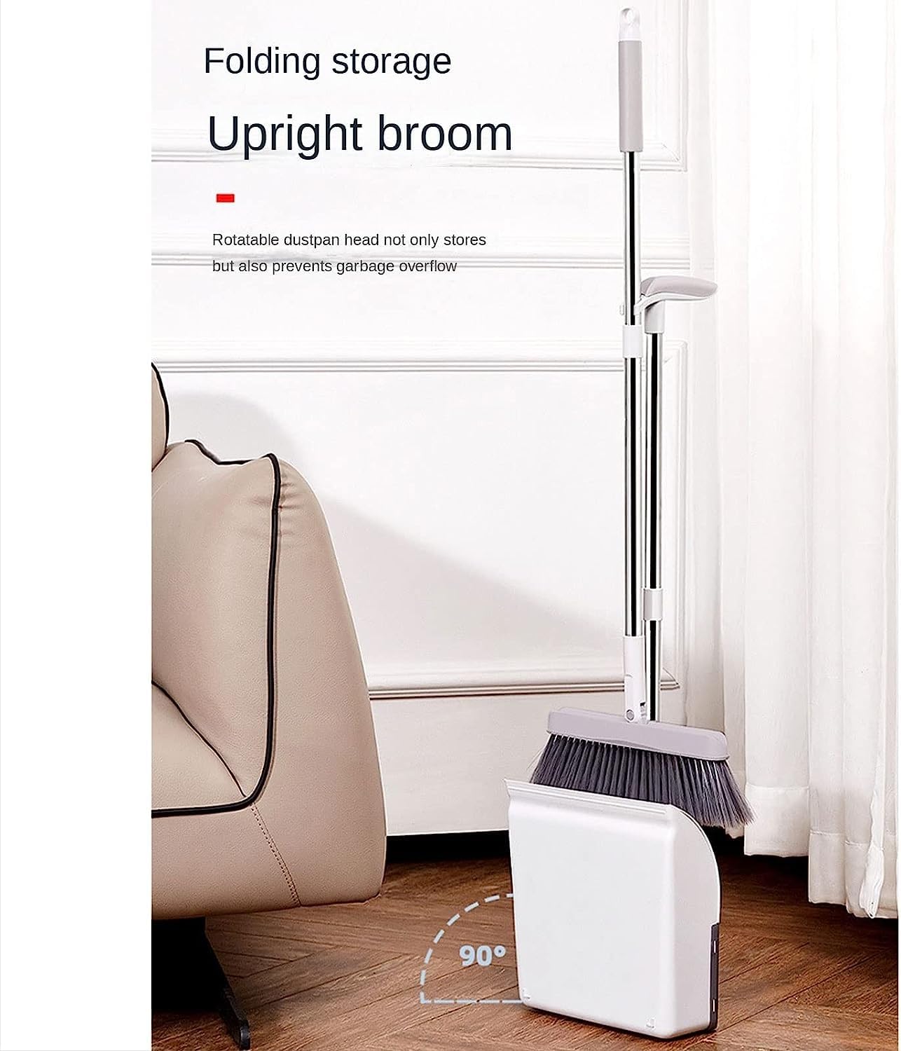Besen- und Kehrschaufel-Set, multifunktionales, aufrechtes Besen- und Kehrschaufel-Set mit langem Griff, einfaches Kehren und einfache Montage, ideal for den Einsatz in der Küche, im Büro, in der Lobb