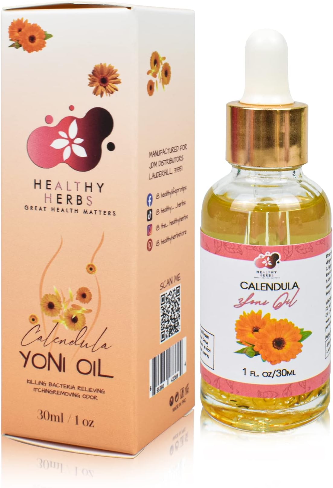 Yoni Oil Feminine Oil (1 oz) Eliminates Odor, Menstrual Support, Restores PH Balance, Helps and Soothes Itching and Burning, Herbal Blend with Calendula, Clove Oil, and Angelica Extract (Calendula)