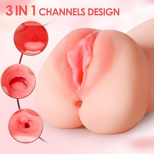 Miniatura 2 de ZEMALIA - Masturbador masculino 3 en 1, vagina de bolsillo con boca realista, vagina texturizada y ano apretado. Juguete para sexo oral, bombeo