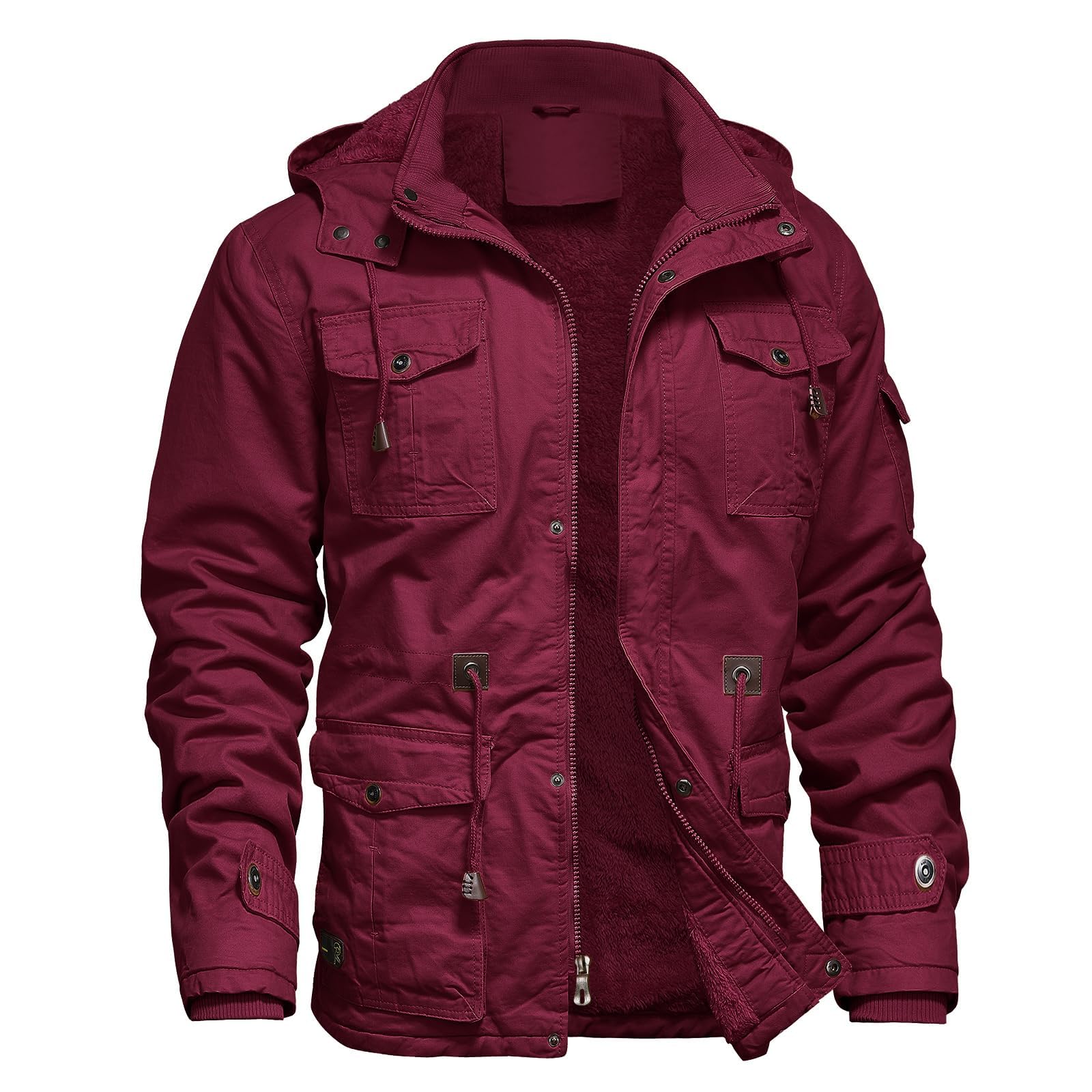 Mens Jacket Winter Casual Fleece Lined Cotton Thick Military Tactical Hooded Work Coats with Cargo Pockets