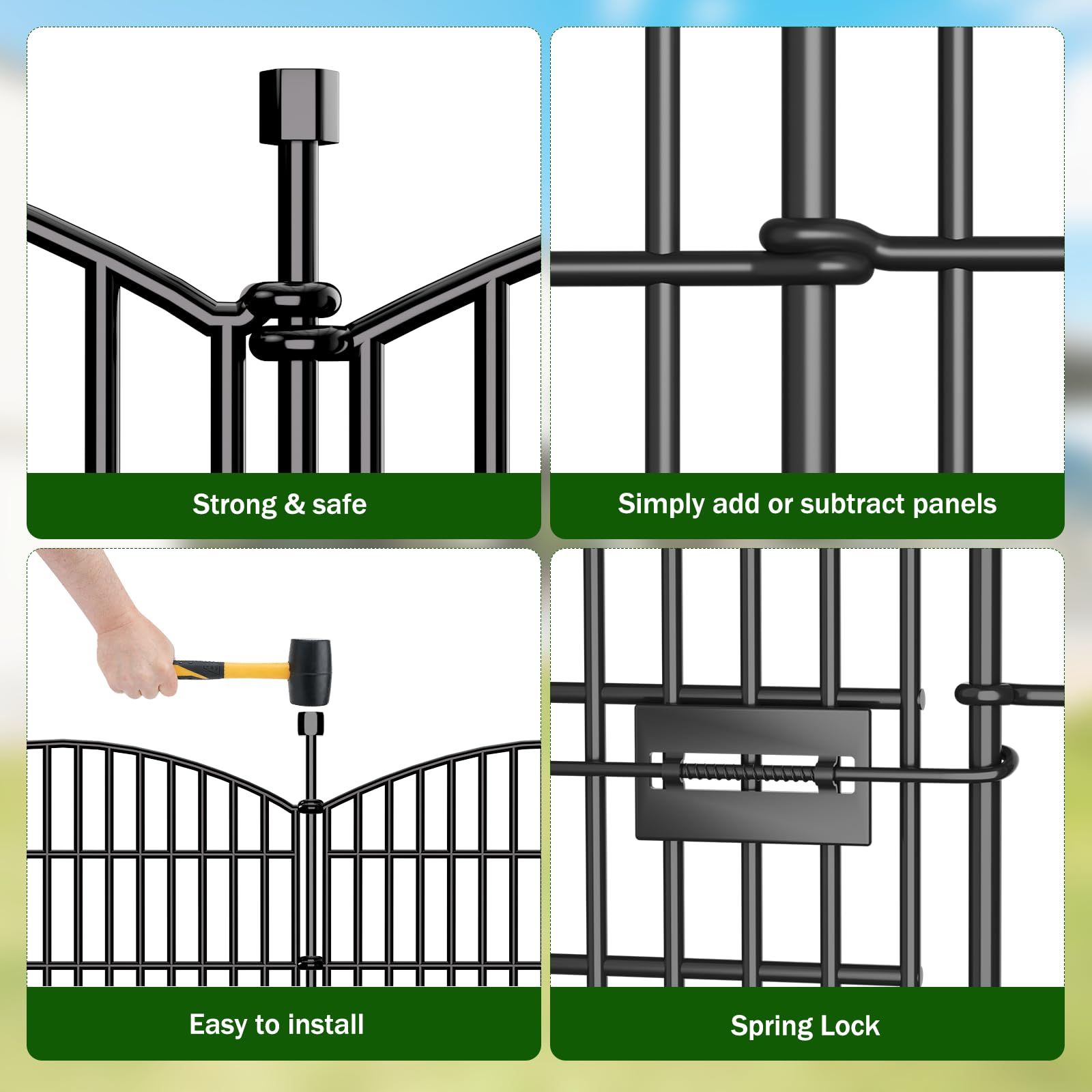 10 Panels No Dig Decorative Garden Fence with Gate - 61 cm (H) x 6.1 m (L) Dog Rabbits and Pets Fence Outdoor for Yard, Animal Barrier Tall Rustproof Metal Wire Fencing Border for Garden and Patio — view 5
