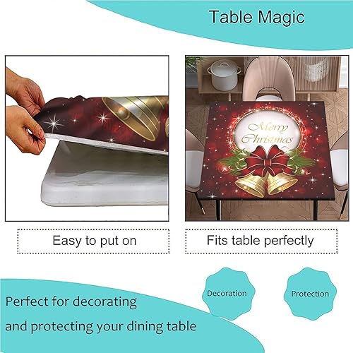 Miniatura 4 de SongYi Mantel cuadrado de Navidad ajustable con borde elástico, borde elástico, mantel de poliéster borrable lavable para fiestas familiares, se