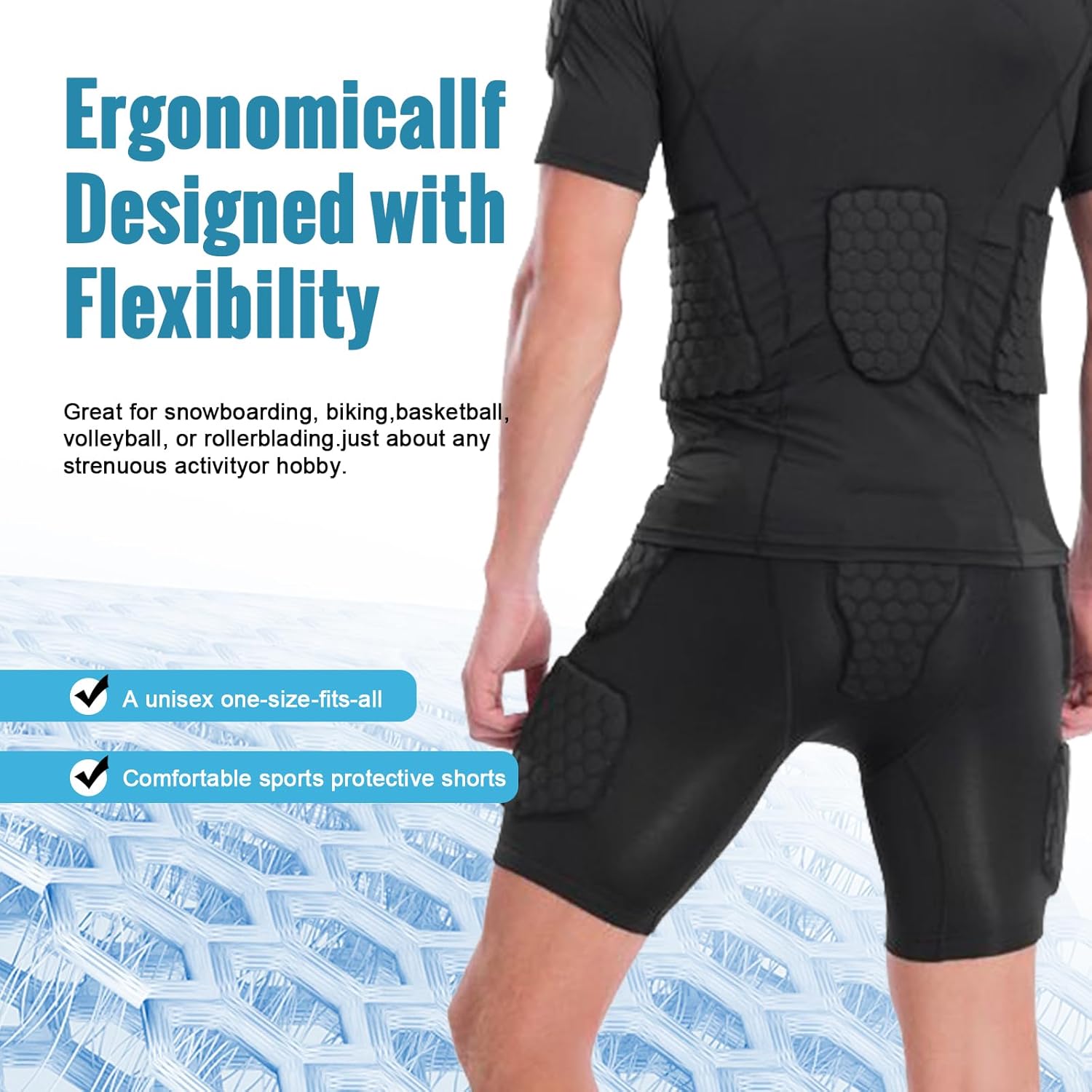 Padded Compression Shorts with Hip Protection5-Pads,Hip Thigh Protector Girdle Football Pants - Image 2