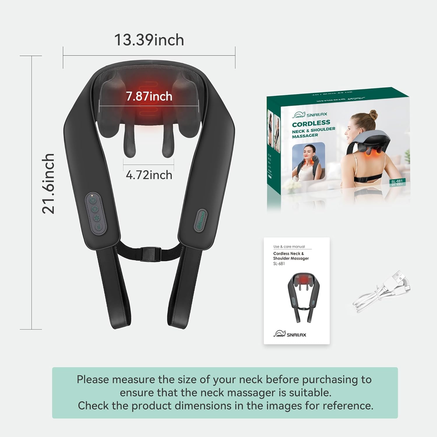 Snailax Cordless Neck Massager with Heat for Pain Relief Deep Tissue, 4D Kneading, Valentines Day Gifts for Her,Him, Rechargeable Shiatsu Back Neck Massager for Neck, Shoulders Back - Image 9