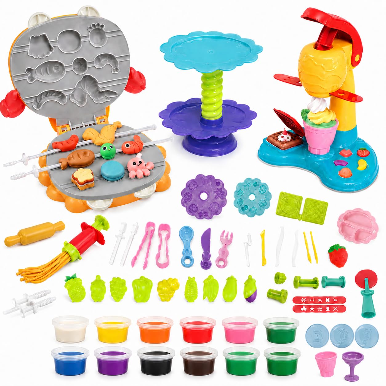 53 PCS 3 in 1 Color Dough Set for Kids Ages 3+, Play Dough Kitchen Creations with Ice Cre…
