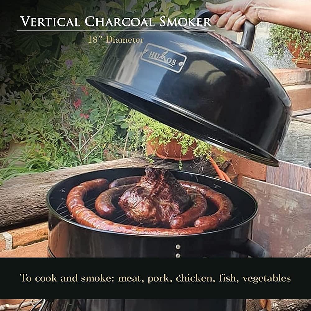 HUMOS Outdoor Vertical Charcoal Smoker 3 in 1: Oven + Smoker + Grill (18 inch) : Patio, Lawn & Garden
