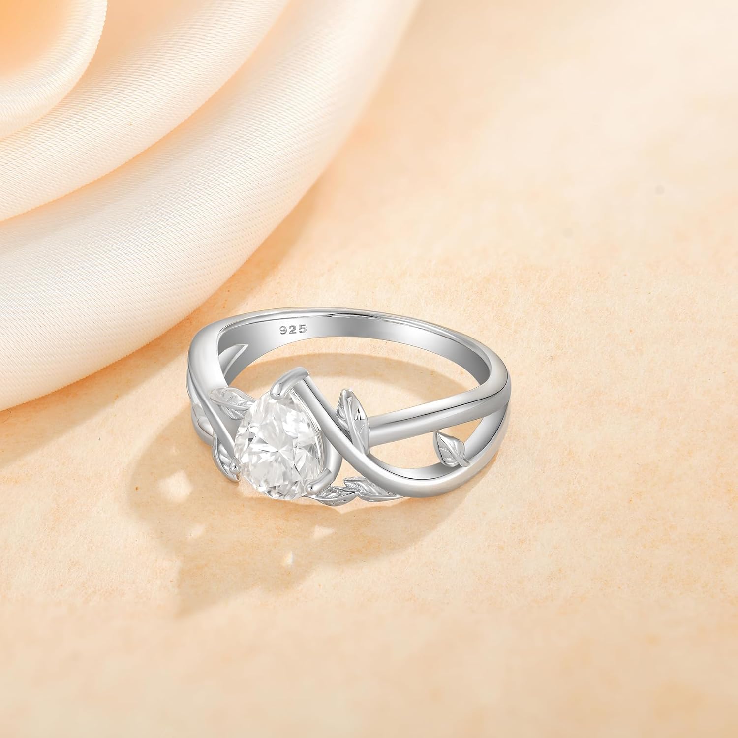 Fahonie Moissanite Promise Ring for Women 1CT D Color VVS1 Clarity,925 Sterling Silver Engagement Rings Leaf Wedding Ring for Her Birthday Anniversary Jewelry Gift,Size 6-9 Elegant Gift Packed - Image 2