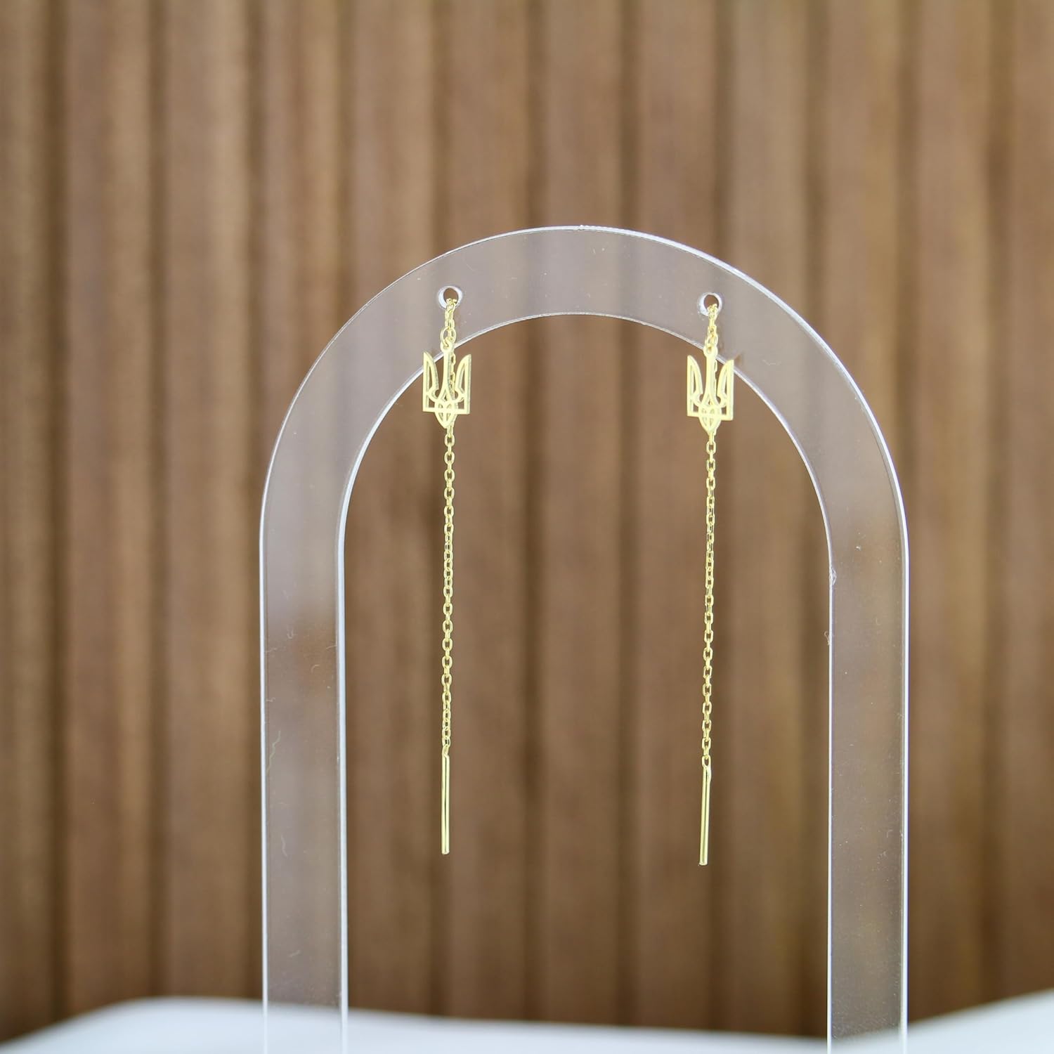 925 Sterling Silver Earrings Trident Threader for Women | Minimalist Chain Double Piercings | Dangle Ukraine Earrings (Gold-plated sterling silver) - Image 4