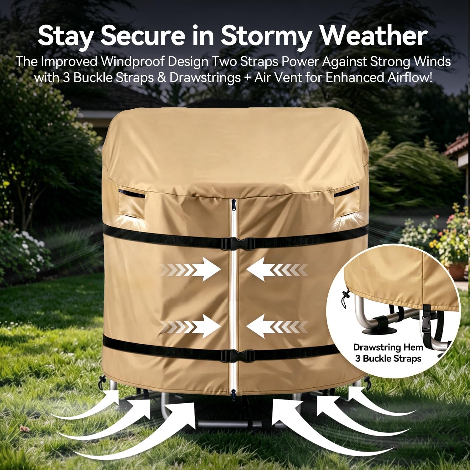 Trampoline Cover Top Shade for Mini 55" Round Kids Trampoline,Outdoor Waterproof Heavy Duty 600D Oxford with Two Straps Windproof for Small Kiddies Jumper with Bar