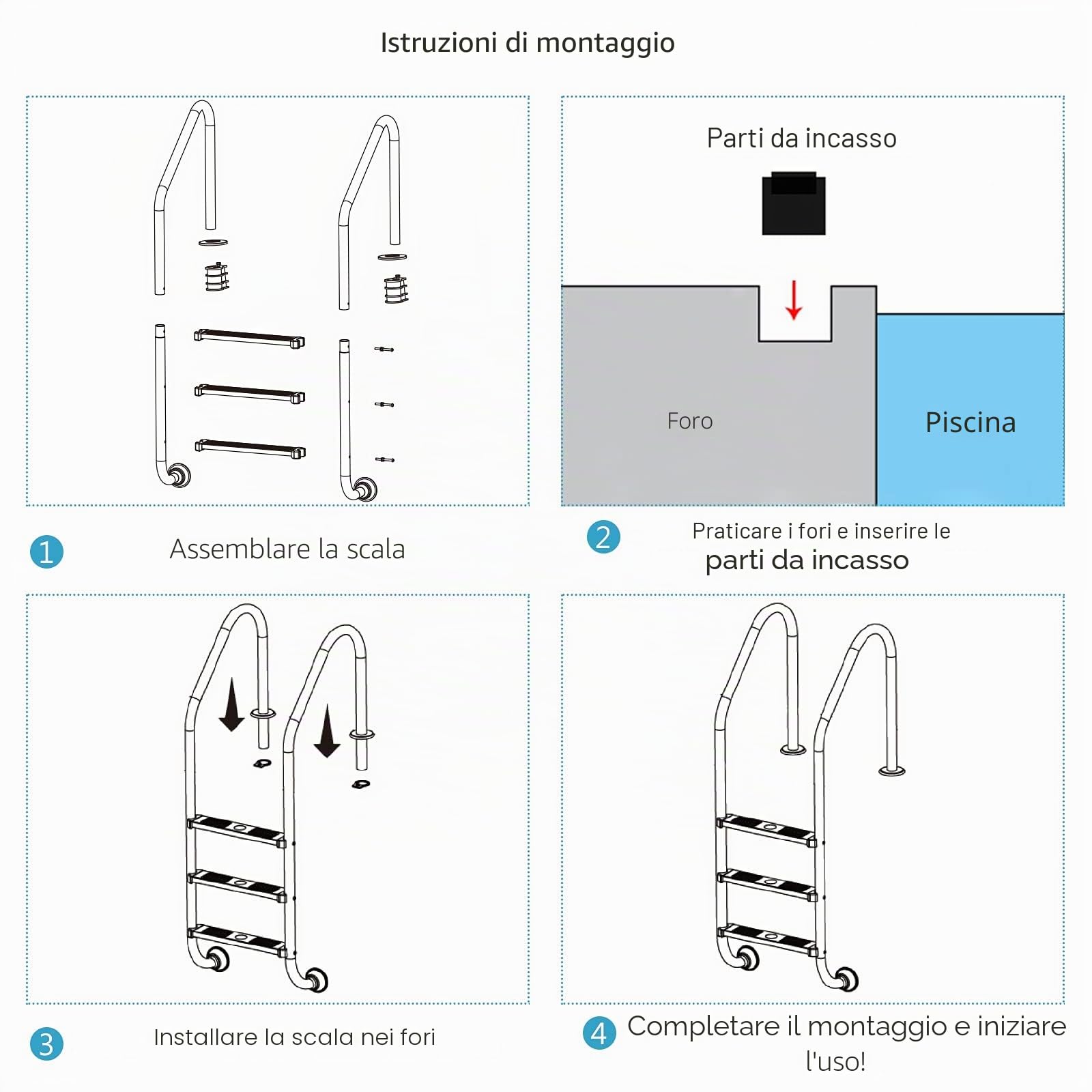 GIANTEX Scala per Piscina 3 Gradini, Scaletta Piscina in Acciaio Inox, Gradini Antiscivolo e Braccioli con Protezione, Portata di 150 kg, 53x63x147 cm, Argento