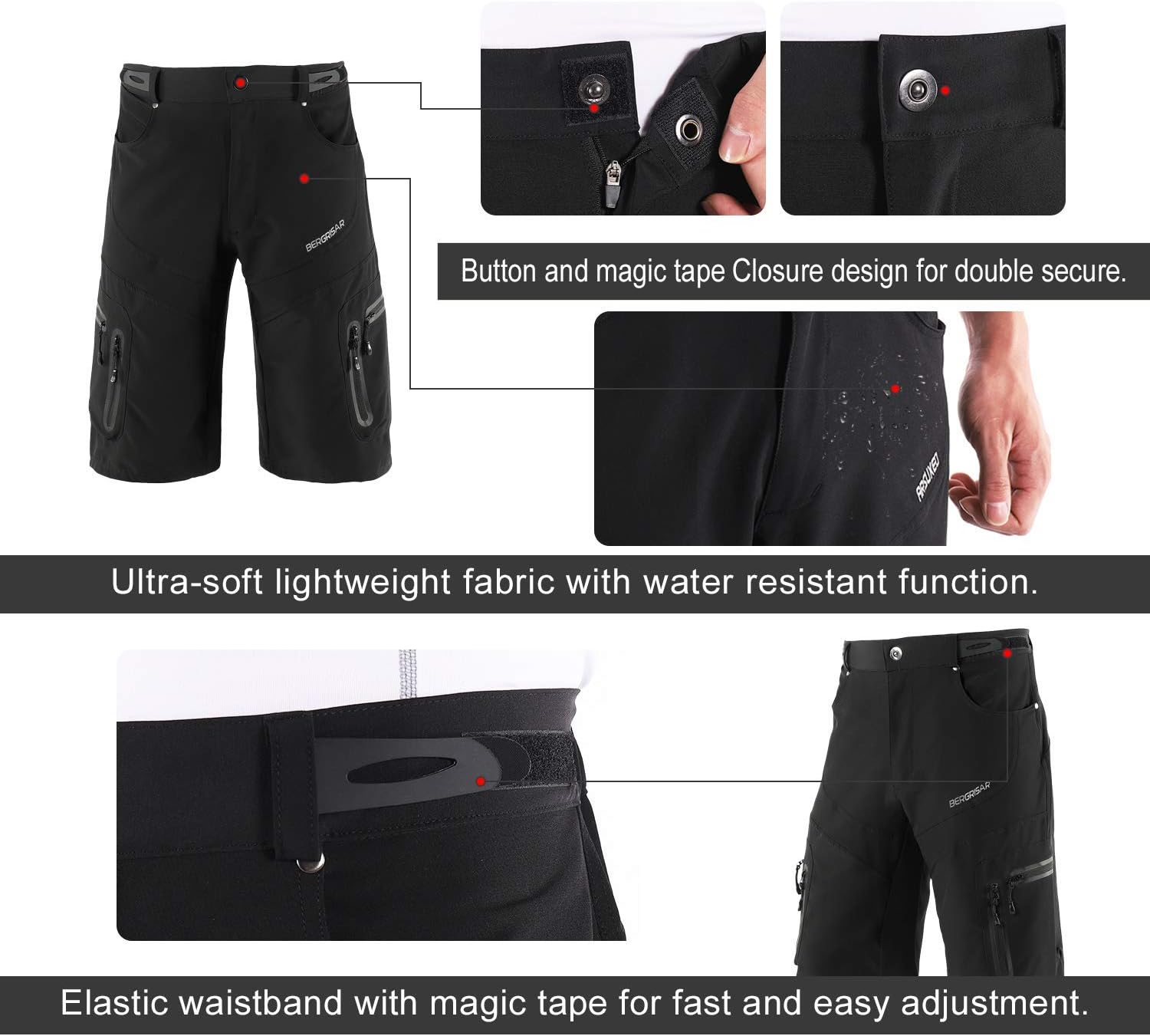 BERGRISAR Mens Mountain Bike Shorts & Cycling Jersey Half Zipper Road Bicycle Shirt