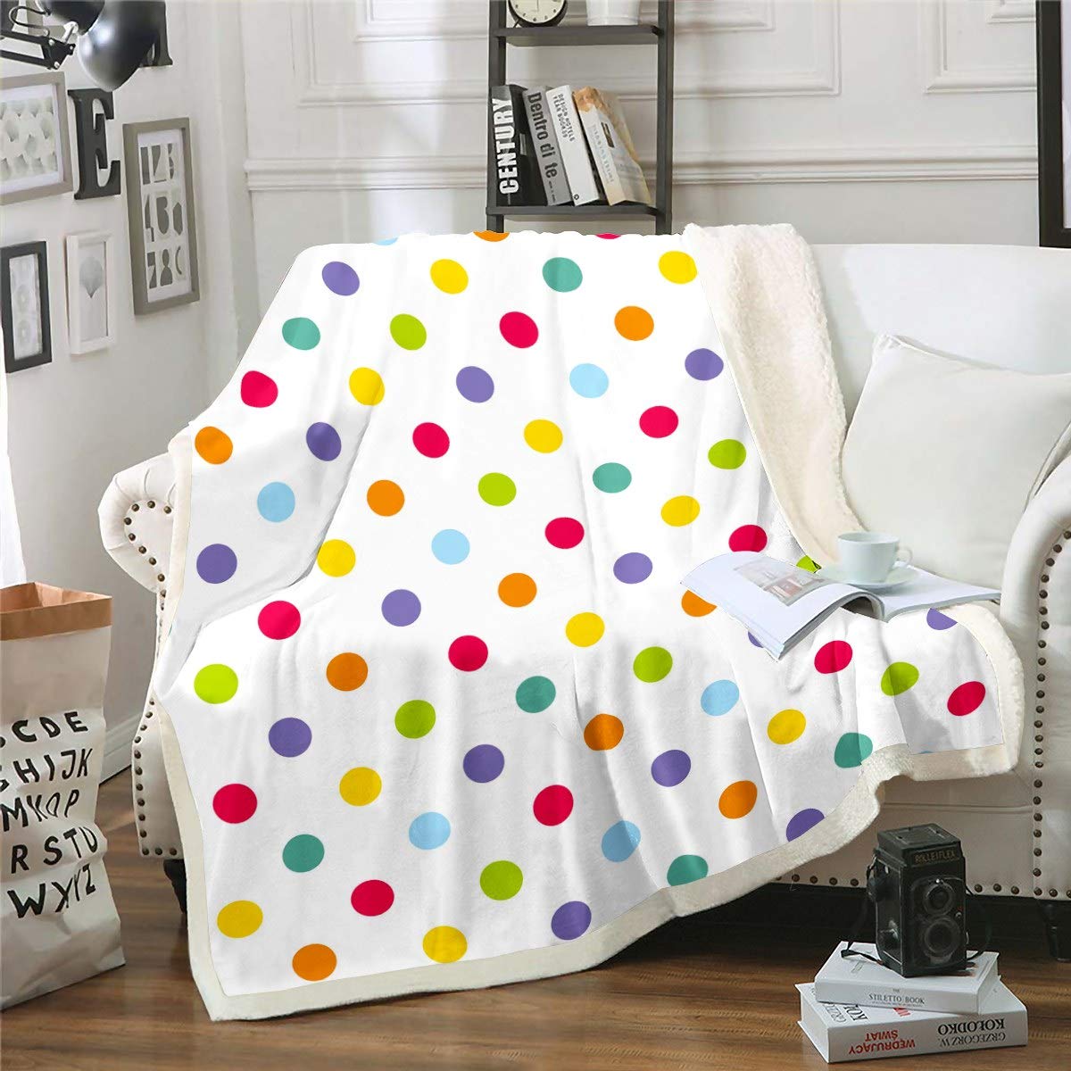 Loussiesd Polka Dots Fleece Blanket Colorful Circles Fuzzy Blanket for Chair Sofa Couch Women Rainbow Sherpa Blanket Multicolor Dots Plush Throw Blanket Bedroom Decor Single 50"x60"