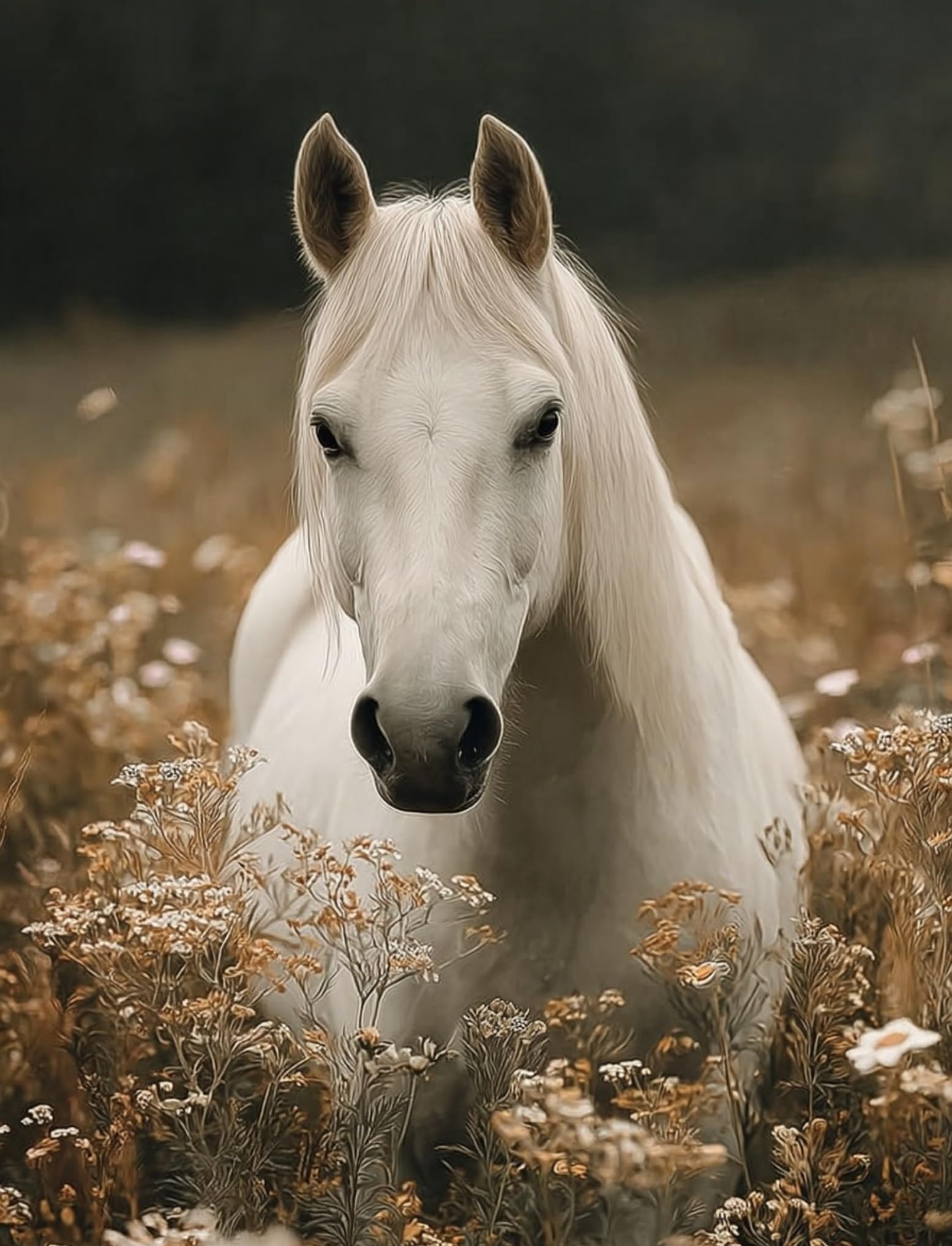 WANGWANGMIAO Paint by Numbers Kits for Adults,White Horse Flower Cluster Painting by Number Kits On Canvas,DIY Color Acrylic Oil Paints Home Wall Decor 16x20inch/40×50CM，with Frame