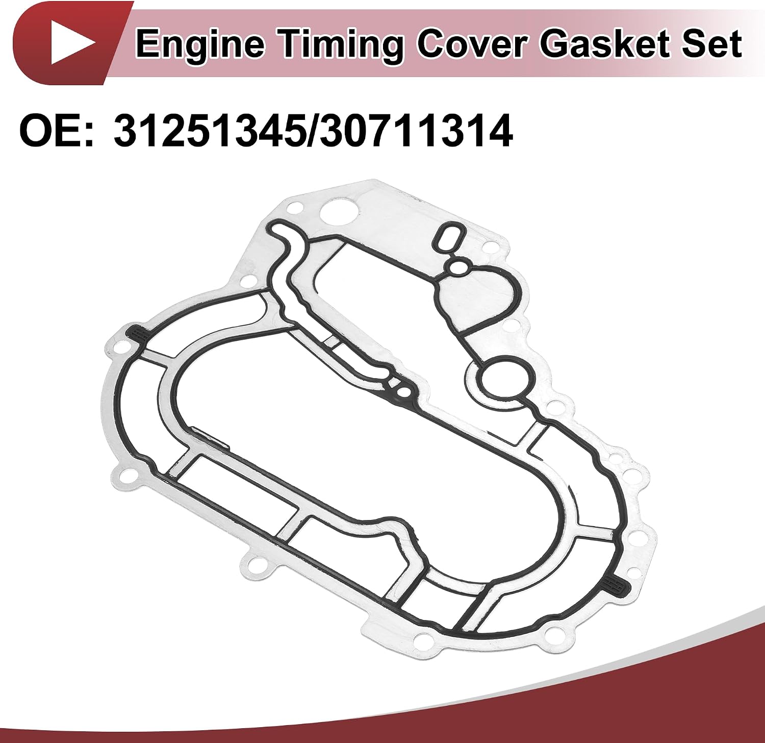 1 Pcs Car Engine Timing Cover Gasket Set for Volvo 3.0L 3.2L Chain Case Cover Gasket No.31251345/30711314 Silver Tone Metal