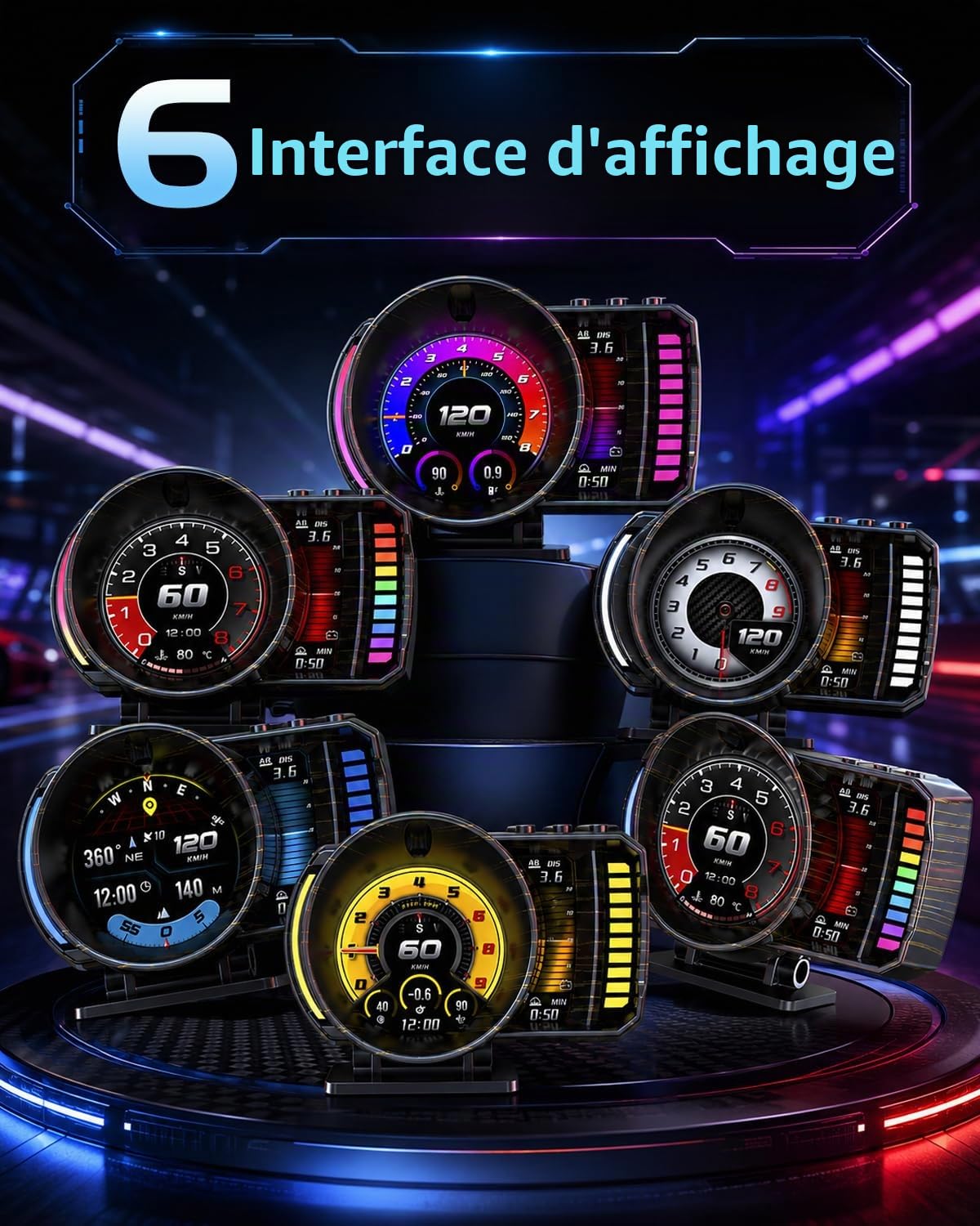 NHOPEEW Affichage Tête Haute Voiture 3,5" GPS+OBD2 Double Système
