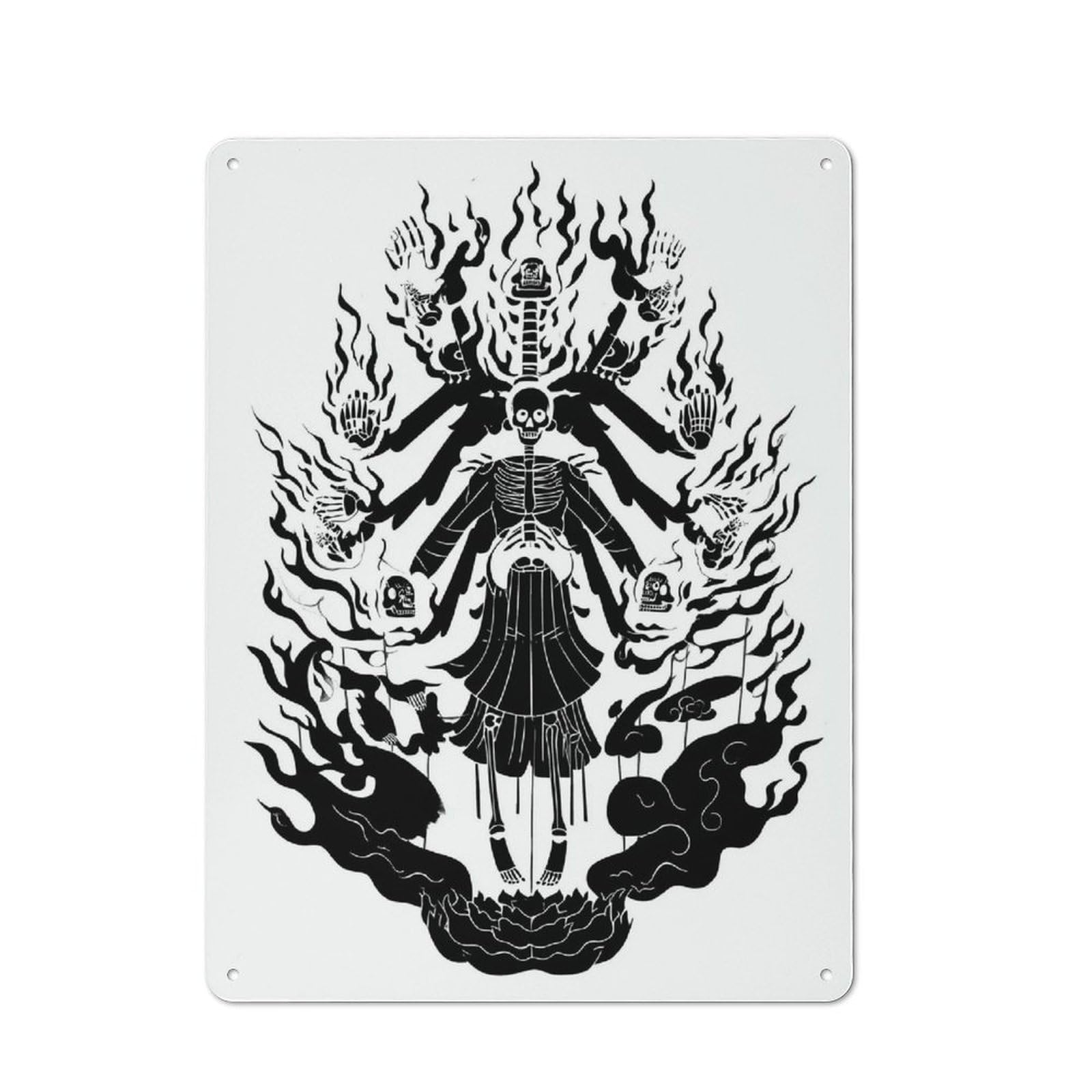 Junmoney Flaming Skeleton Artwork Classic Metal Plaque 40X30cm Featuring Bistro Wall Plaque For Kitchen, Cafe, Pantry Or Dining Room