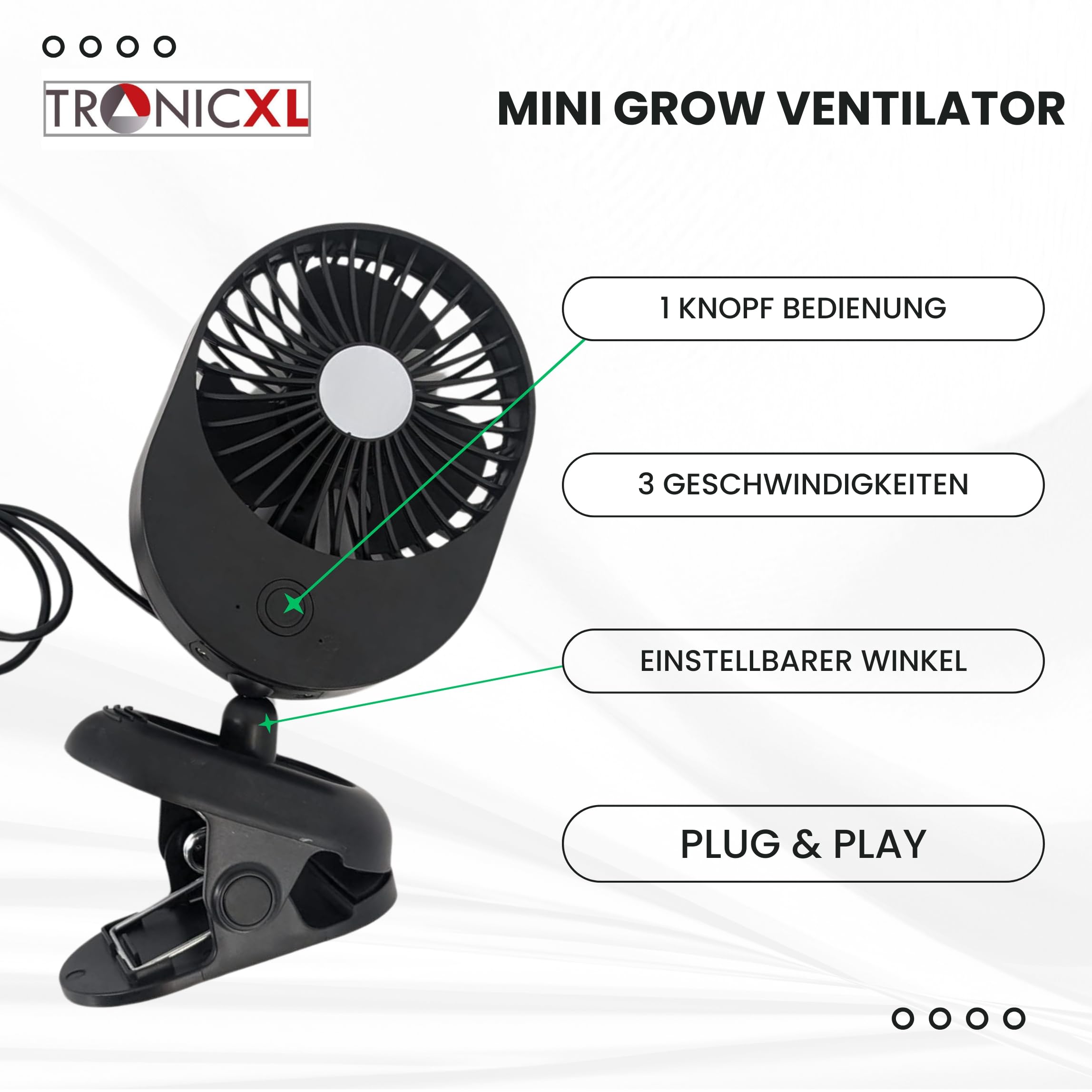 TronicXL 2 Stück Grow USB Ventilator mit Clip Klemme Klemmventilator I Clipventilator für Homebox Growbox Growschrank Secret Jardin GrowPro DiamondBox Zelsius Mars Hydro USB Mini Lüfter