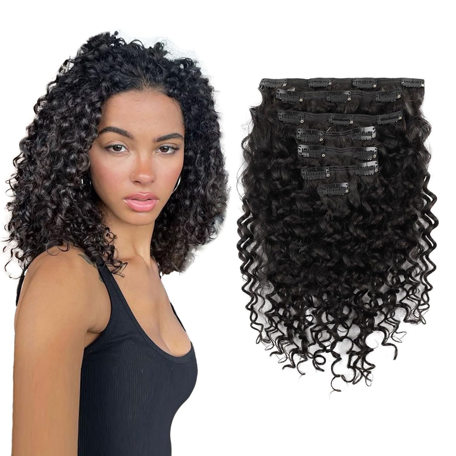 Sassina Natural Wave Clip in Remy Human Hair Extensions Double Weft Invisible Clip in Extensions Real Human Hair Natural Black Virgin Human Hair Extensions for Women 7Pcs 120G 20 Inch