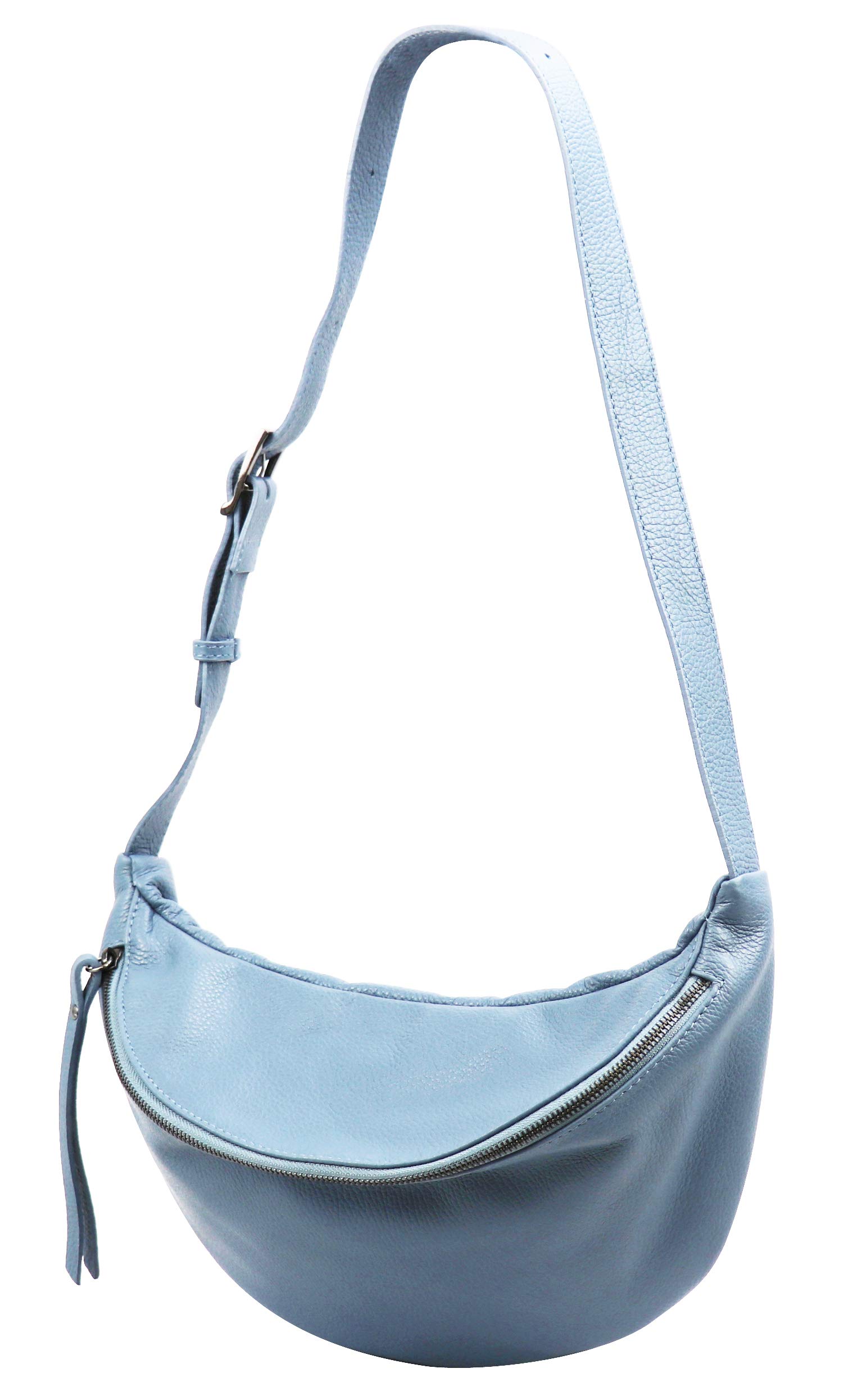 SH Leder Prawdziwa skóra damska unisex torebka na piersi na festiwal podróż, średnia torebka biodrowa Crossbody Bag kobiety torba skórzana 37 x 21 cm Fania G697 (jasnoniebieski)