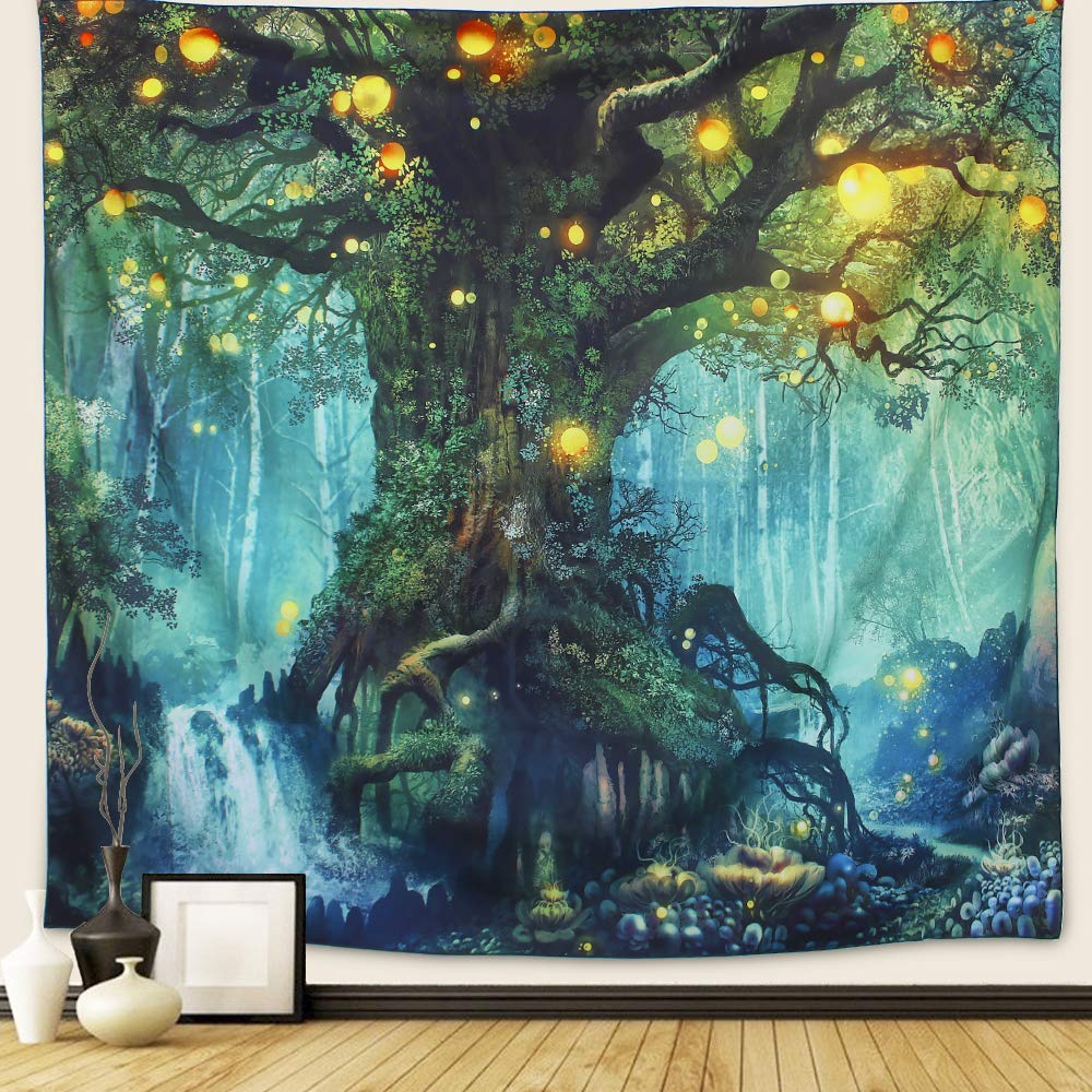 Yisumei Forest Tree Trippy Forest Tapestry Nature Tree Tapestry For Bedroom Aesthetic Fantasy Green Tapestries Wall Hanging For Room Decor(L/150X200cm/60X80inch)