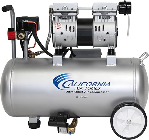 California Air Tools 8010AAD Ultra-silencioso 8-Gal Tanque de aluminio 1 HP Compresor de aire sin aceite con válvula de drenaje automática