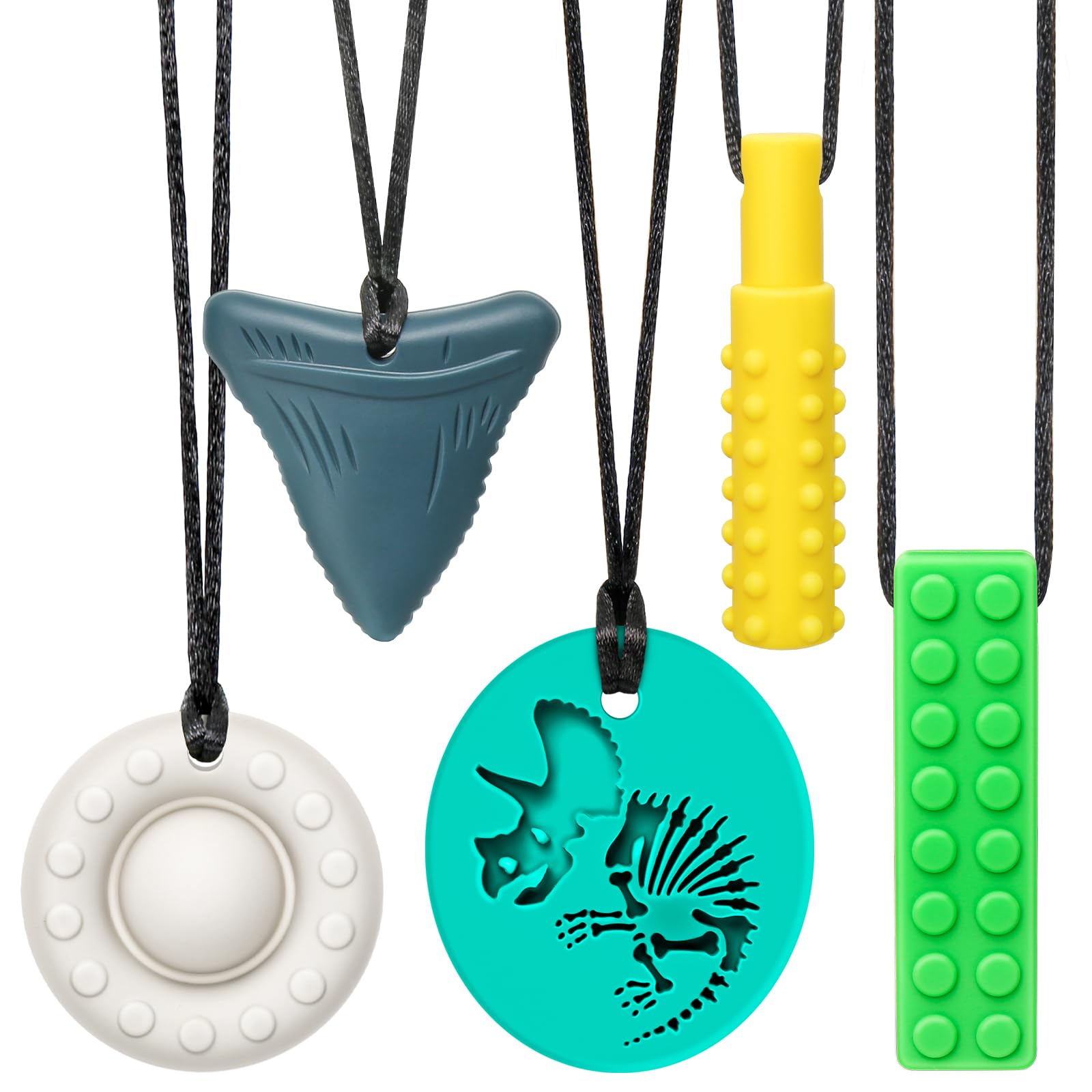 CLDY Kaukette für Kinder, 5er-Pack sensorische Kauketten, Autismus-Spielzeug für Jungen und Mädchen, Beißring aus Silikon BPA-frei, perfekt für Kinder mit ADHS, Beißende, Fingernägel Kauen