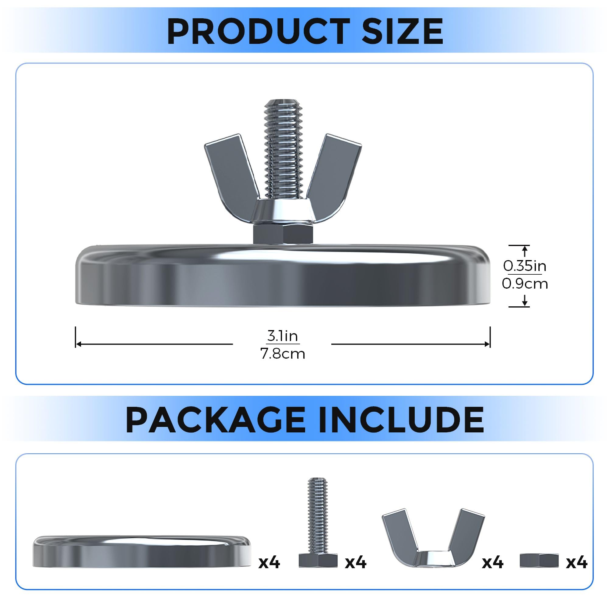 4 PCS Magnetic Flag Holder for Truck, Heavy Duty Magnet Kit for Wire Loop Flags, 3.1in Diameter Magnet Mount Base, Large Strong Magnetic Holder for Hang Warning Flag Sign, Oversize Load Magnet Flag