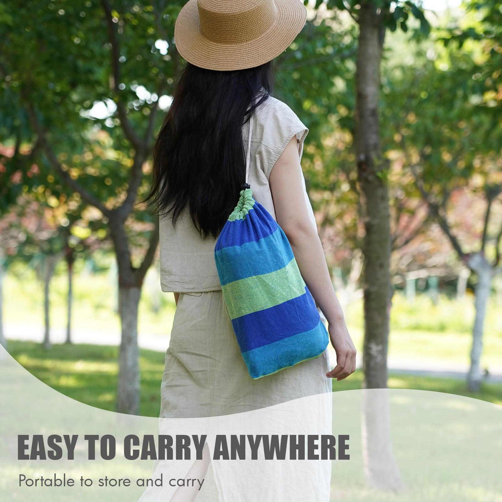 Hamaca para 2 personas con correas de árbol, hamaca doble brasileña, cama de camping portátil colgante para patio, patio, porche, uso en exteriores e interiores, hamaca de algodón suave con bolsa de