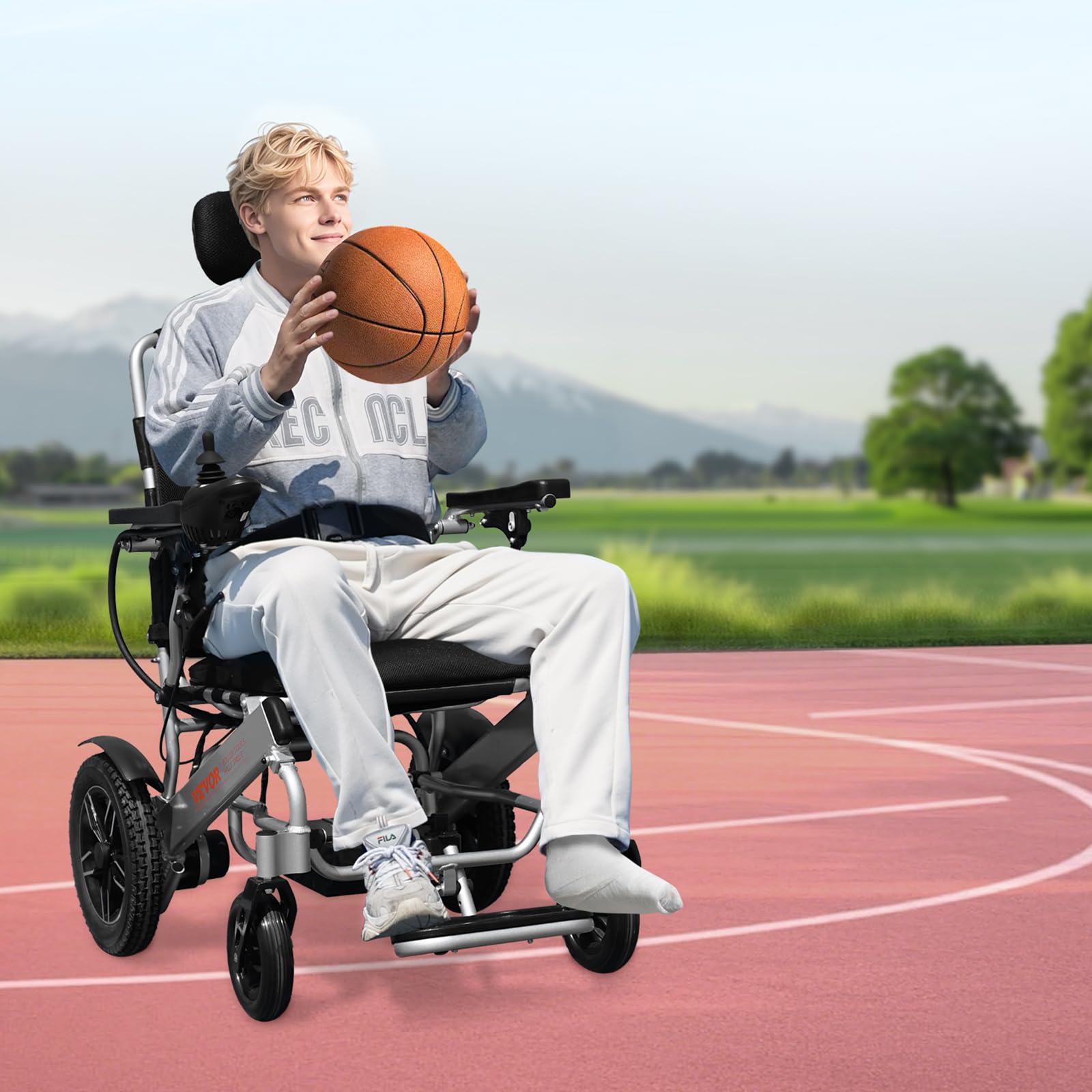 VEVOR Silla de Ruedas Eléctrica para Adultos Capacidad de 136 kg Respaldo Ajustable Plegable Ligera Motorizada Autonomía de 21 km Asiento de 53 cm Todoterreno para Personas Mayores, Discapacitadas