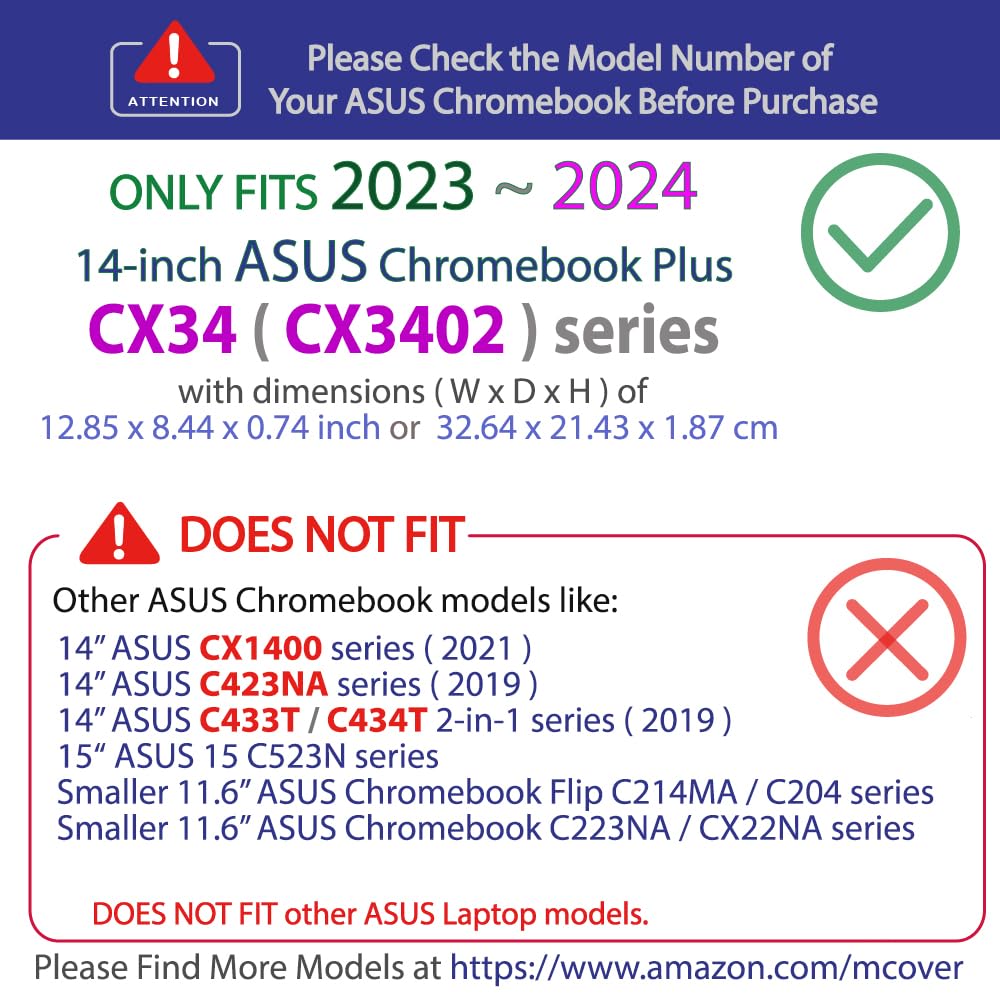 mCover Custodia compatibile solo con computer portatili ASUS Chromebook Plus Enterprise CX34 (CX3402) da 14 pollici 2023~2024 (non compatibile con altri modelli Asus), trasparente