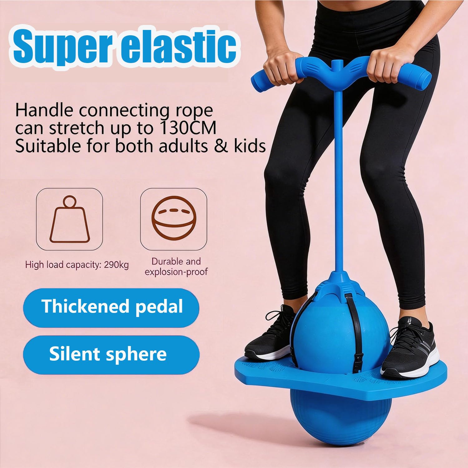 Pelota De Equilibrio Saltarina Con Mango – Base Antideslizante – Azul – Apto Para Niños Y Adultos – Interior Y Exterior