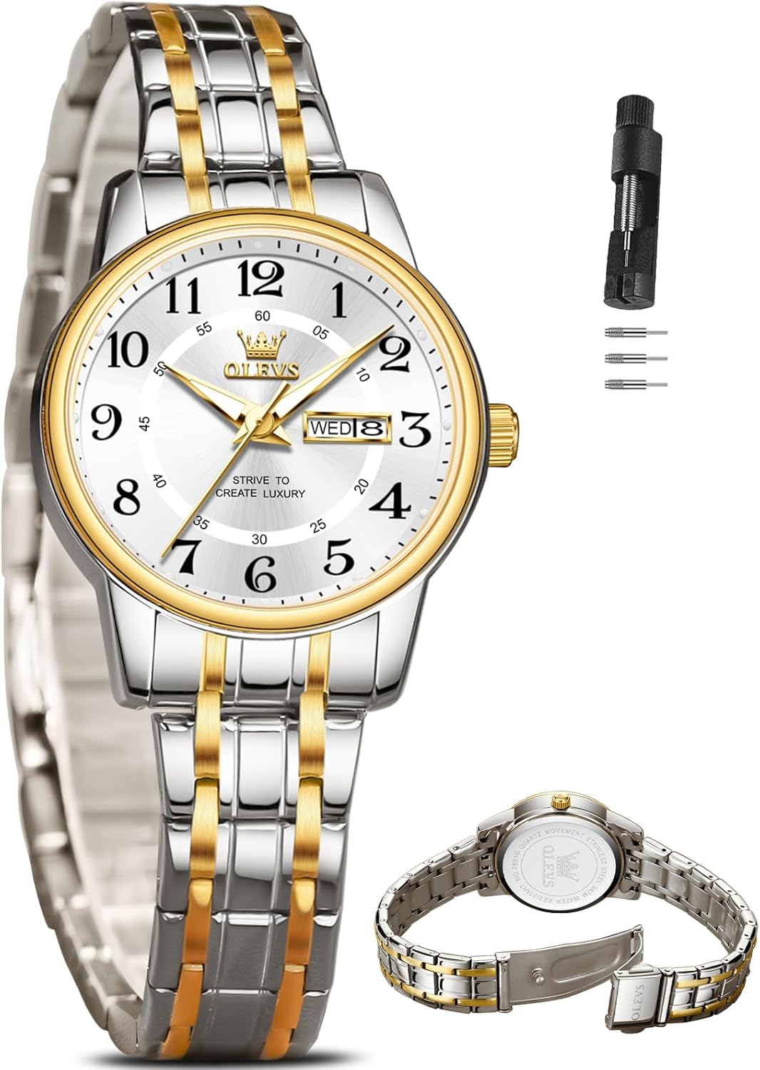 OLEVS Watch Women Two Tone Watches for Women with Date Dress Womens Watches for Small Wrists Luxury Easy Read Womens Watch Waterproof Blue/Black/Gold/Silver Dial Reloj para Mujer