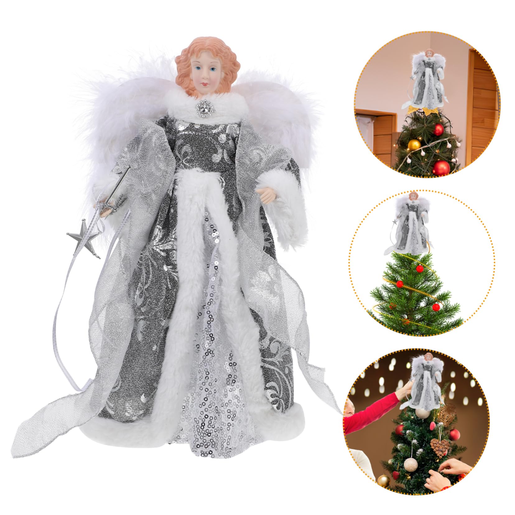 MAGICLULU Engel Baumspitze aus Stoff Cartoon-engelstatue für Weihnachten Kleine Statue als Heimdekoration Weihnachtsengelstatue für Schlafzimmer Schreibtischdekoration als Geschenk
