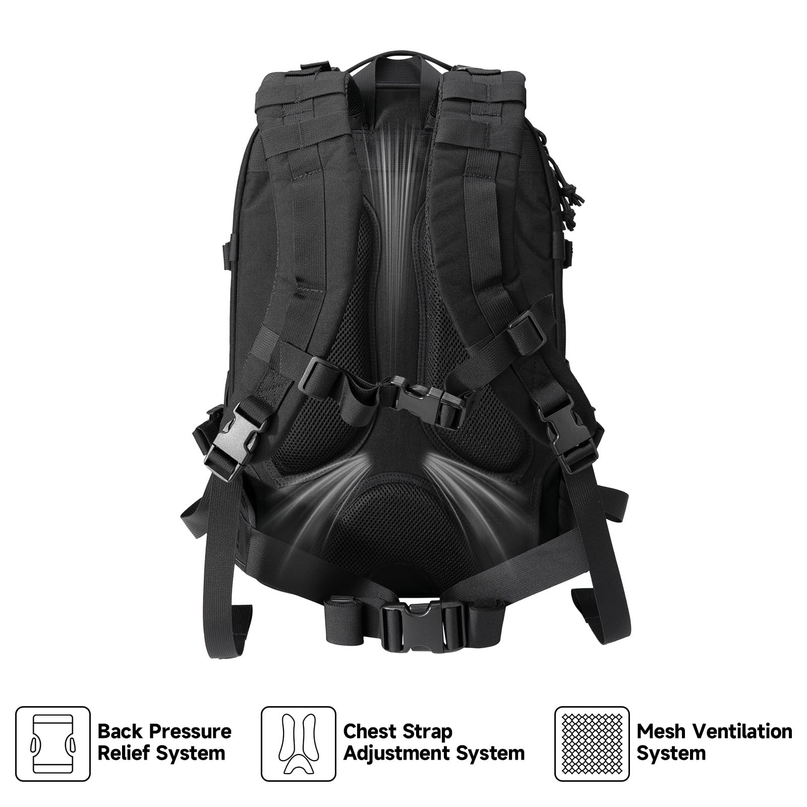 EXCELLENT ELITE SPANKER 40L Mochila de camping y senderismo Mochila táctica MOLLE Gran mochila militar para camping, senderismo y trekking(BLK)