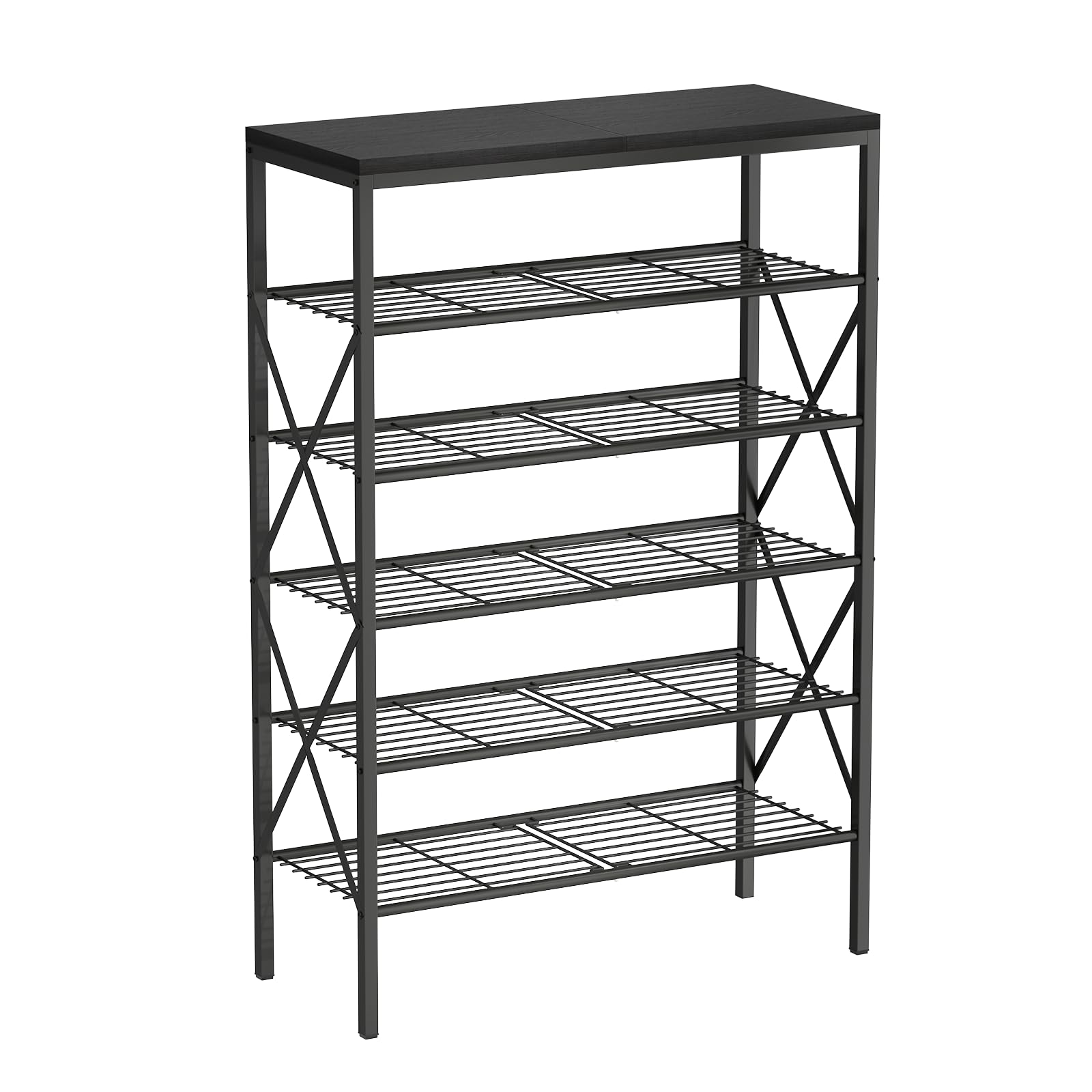 MILEFA 6 Tiers Shoe Rack, Large Capacity Shoe Rack Holds 32 Pairs of Shoes, Durable and Stable, Adjustable Metal Shelf Stackable Shoe Shelf for