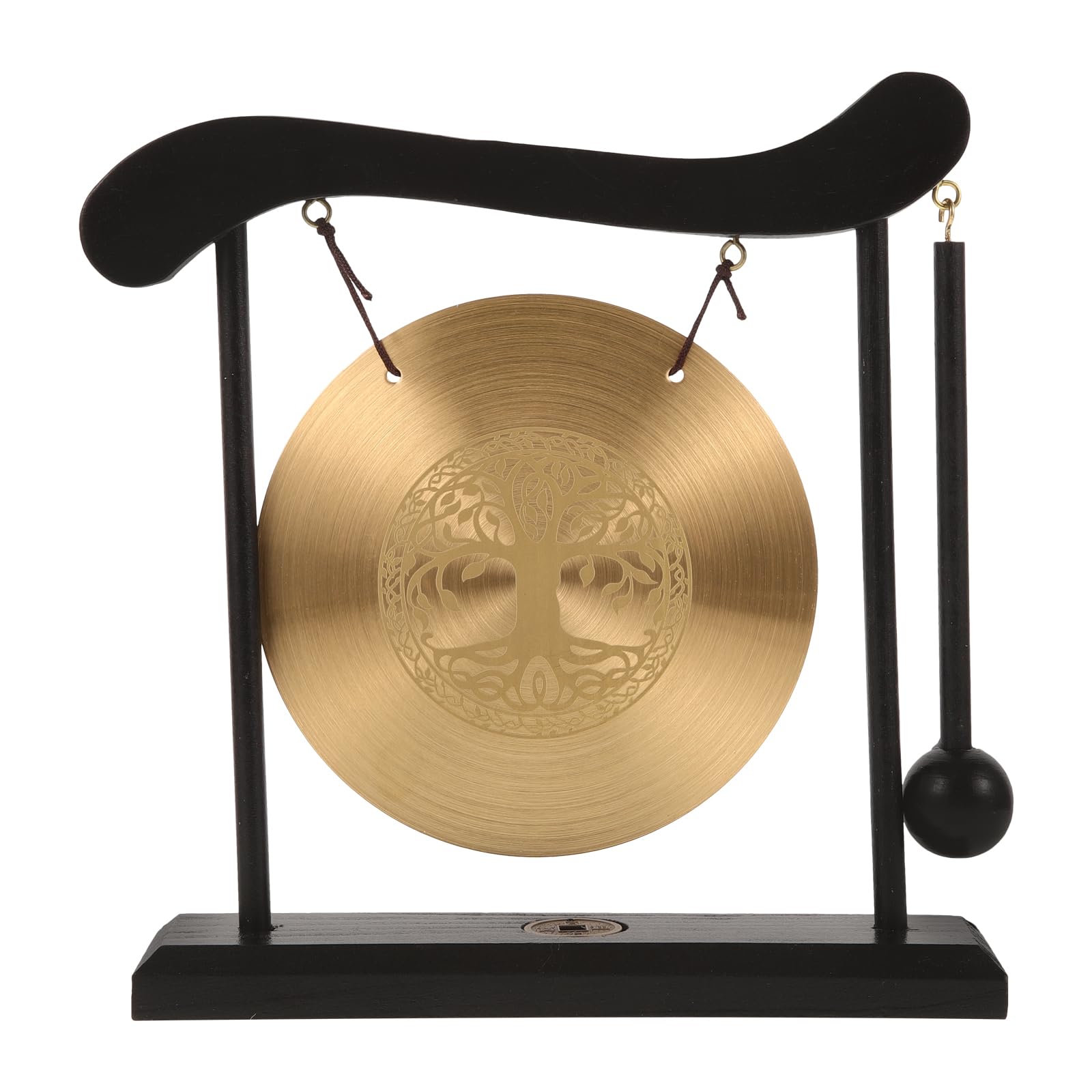 LUOZZY Chinese Gong Feng Shui Desktop Decor Gong Brass Decoration with Stand and Gong Mallet Tabletop Gong Ornament