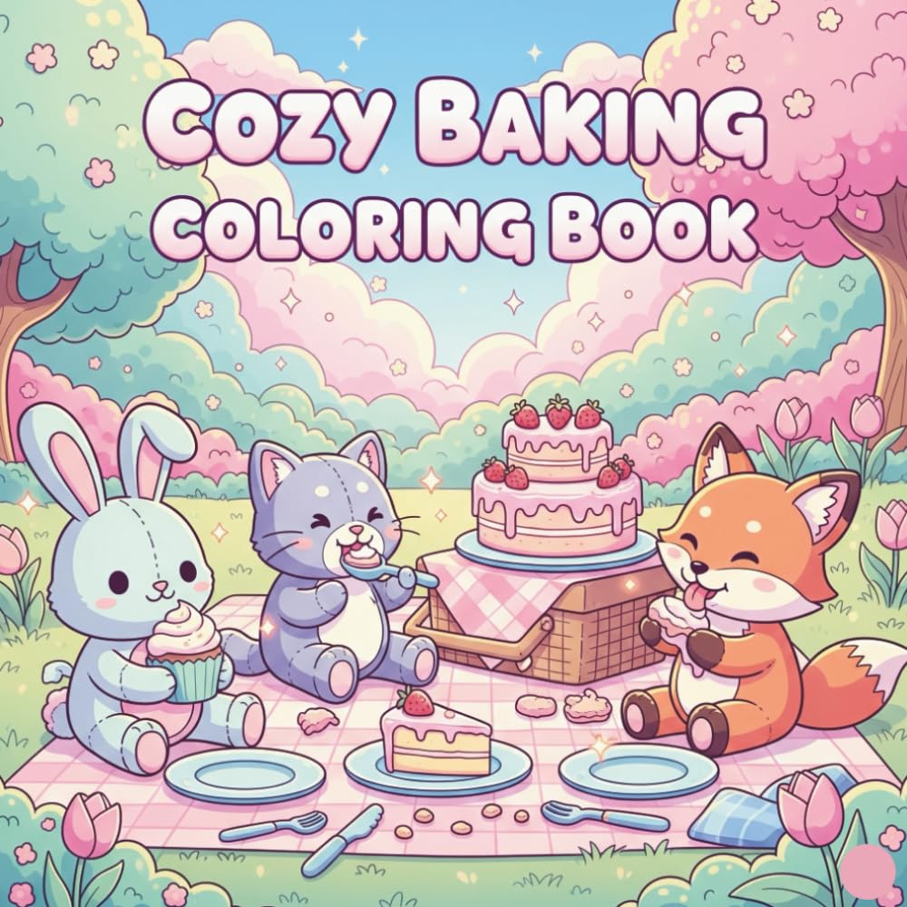 Cozy Baking Coloring Book: Cute Kawaii Animals, Cakes & Sweets for Relaxation and Fun