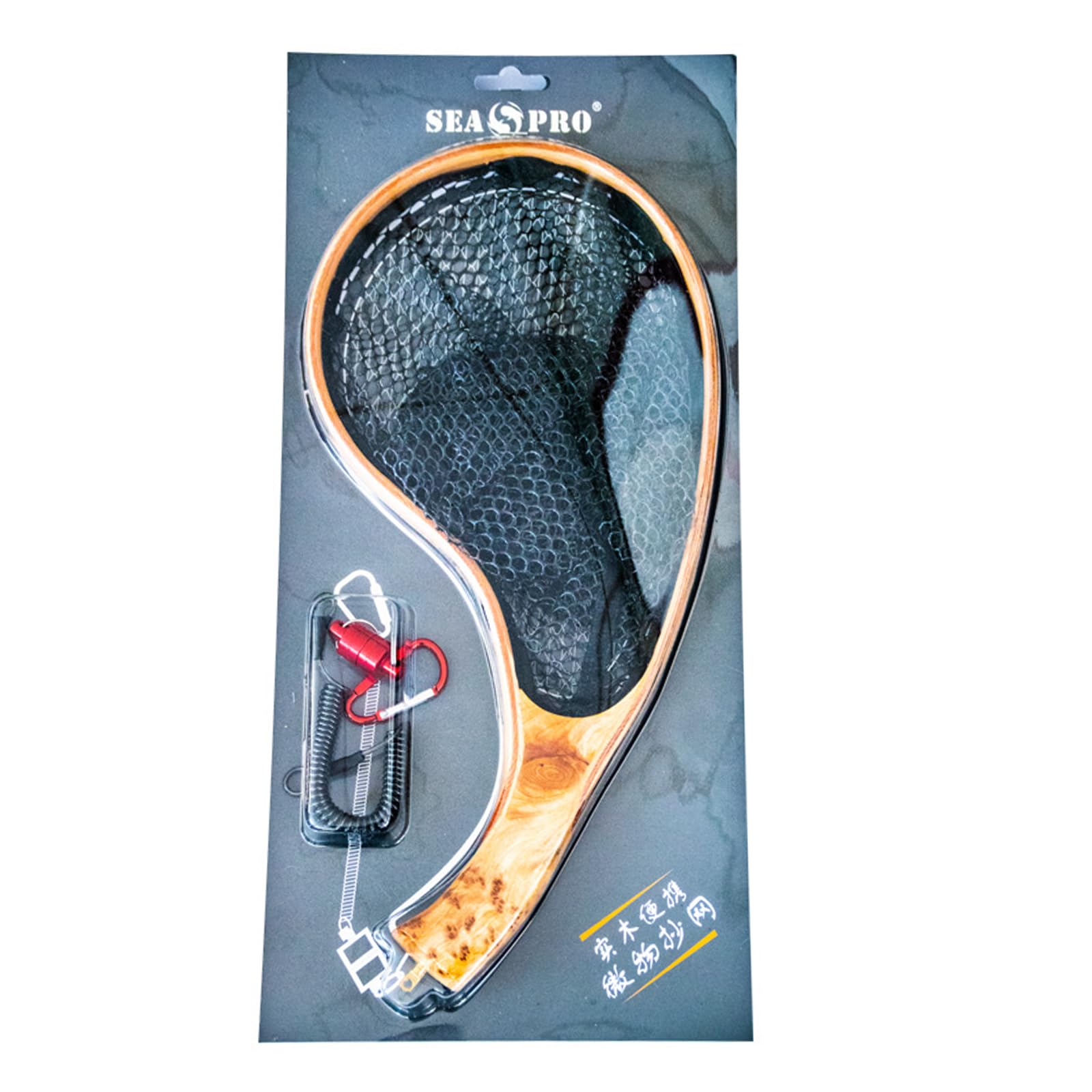 Guadino ergonomico curvo con manico in legno e maglie rinforzate, design per l'essiccazione, adatto per esche da pesca e atterraggio