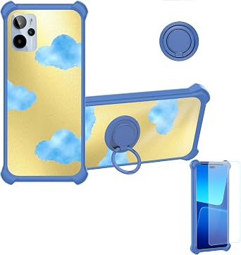 OSNCG Case Compatible for Vgo-Tel New 16 Phone Case Cover [with Tempered Glass Screen Protector][Hard PC + Soft Silicone][Ring Support] [Golden Reflect Light] DJL-LSY