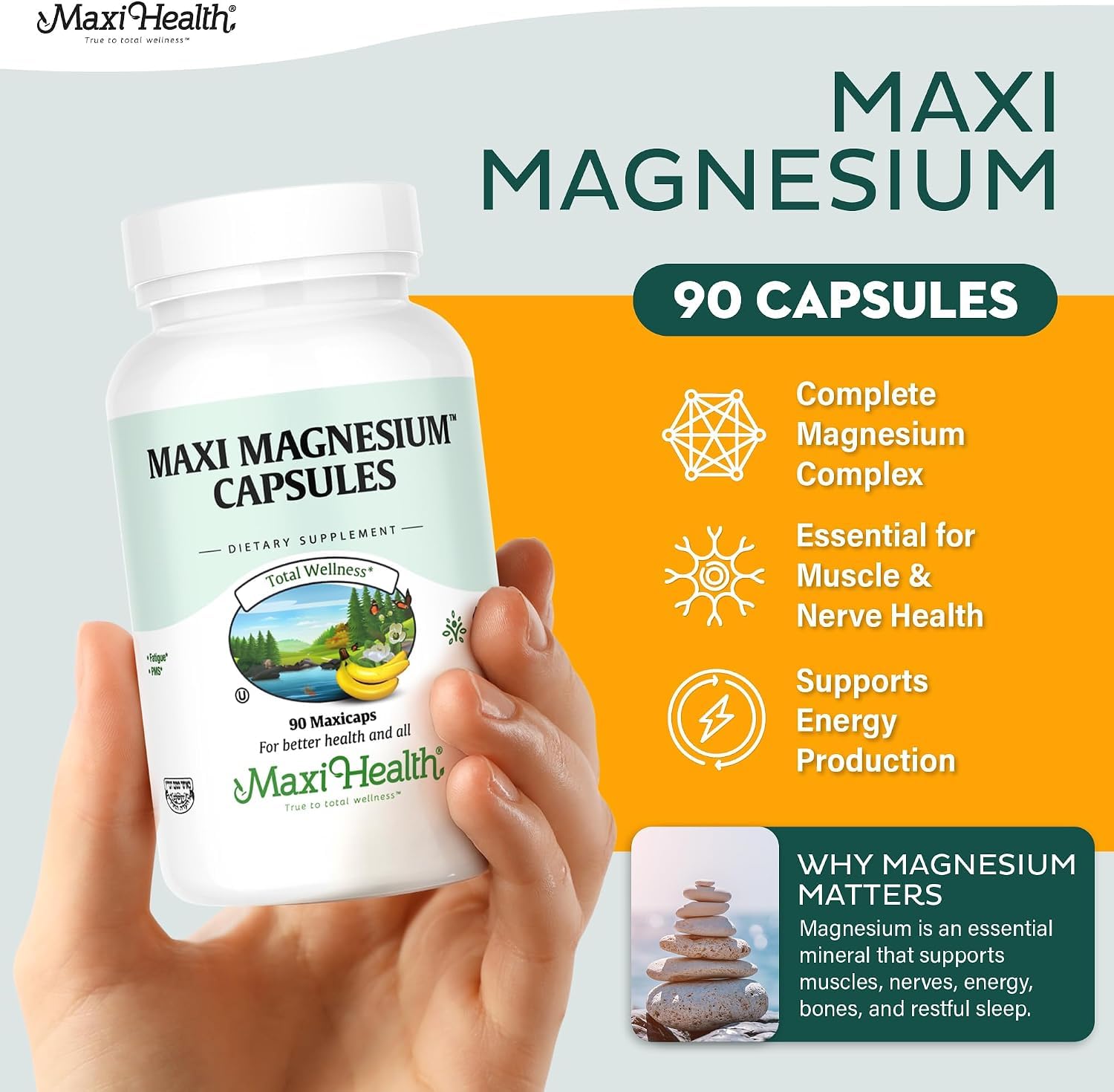 Maxi Health® Magnesium Complex, Oxide, Glycinate & Citrate (90 Capsules) — Amazon image 3